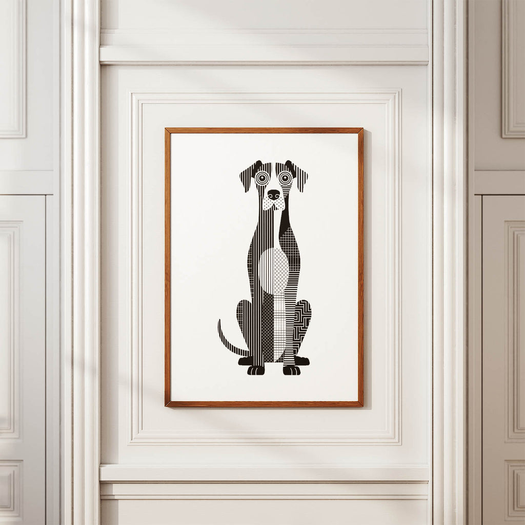 Great Dane Geometric Line Art Print - Framed Mockup