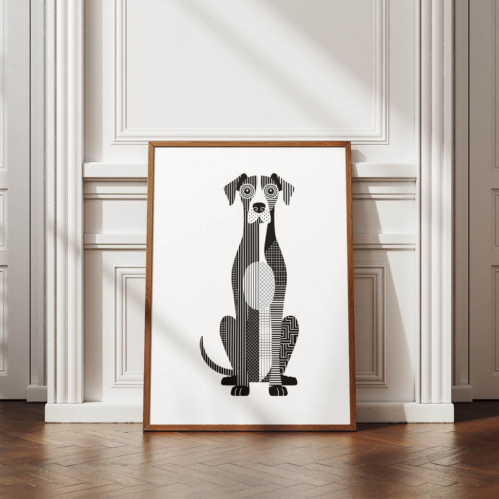 Great Dane Geometric Line Art Print - Framed Mockup