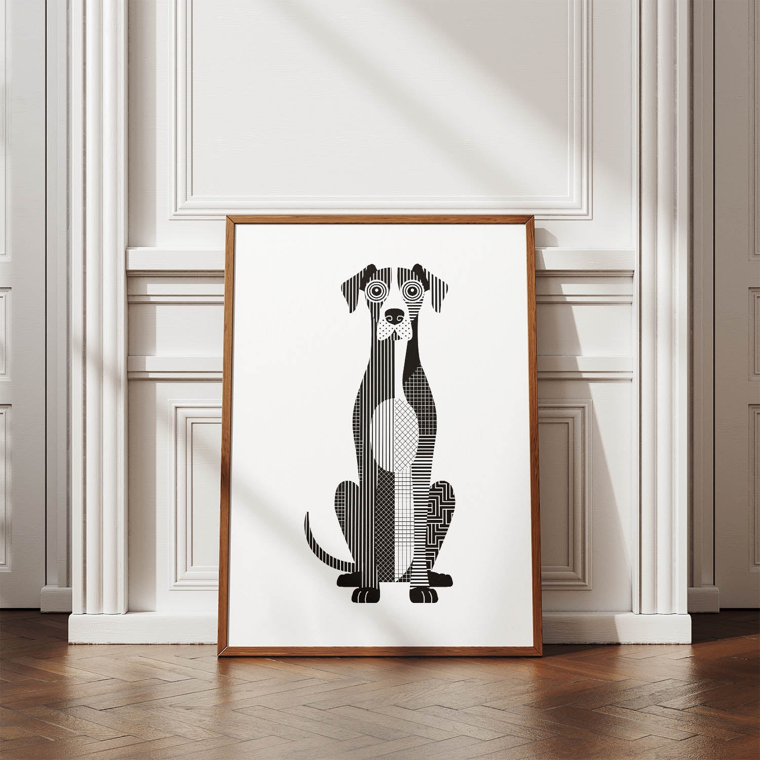 Great Dane Geometric Line Art Print - Framed Mockup