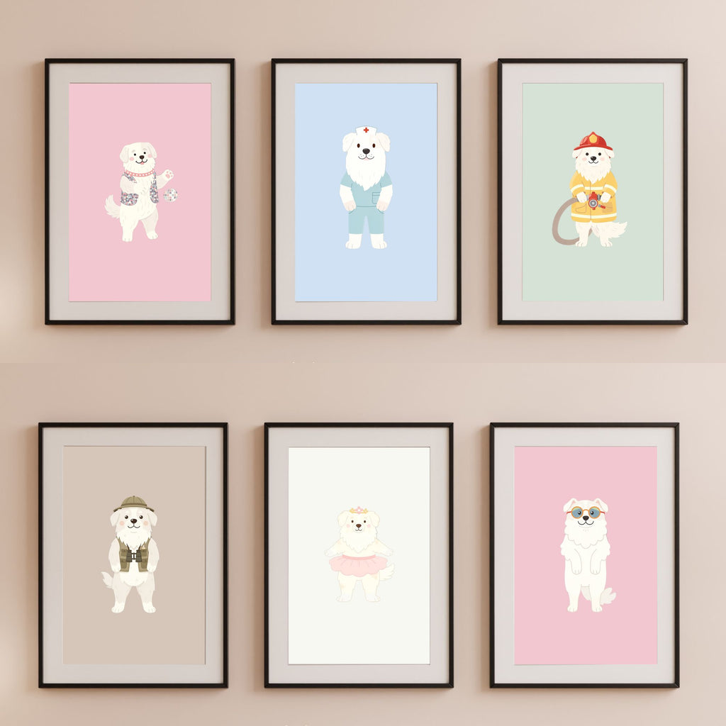 Great Pyrenees Kids Nursery Wall Art Print Bundle — 22 Dog Costume Designs, 5 Colours, 6 Print Sizes | Digital Download
