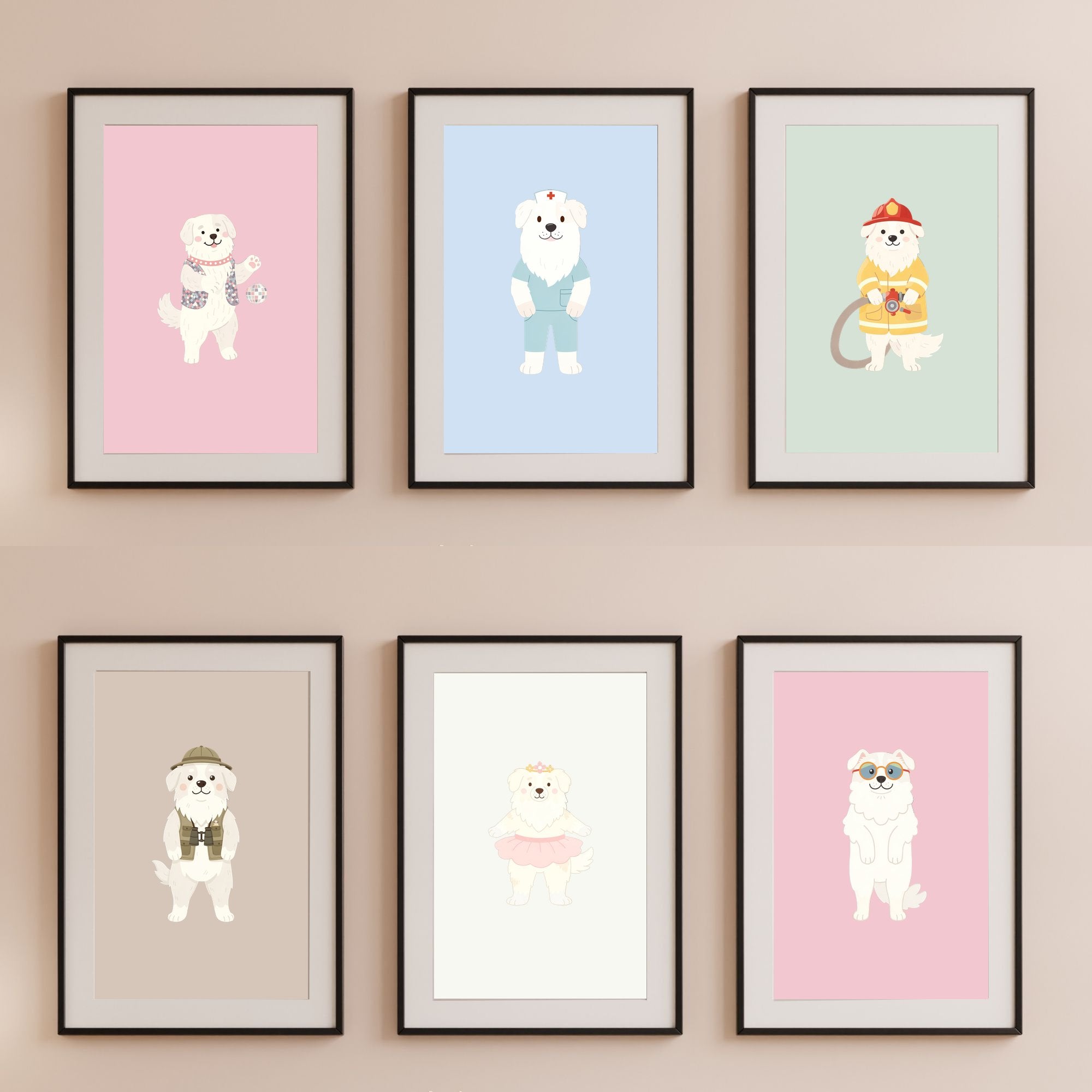 Great Pyrenees Kids Nursery Wall Art Print Bundle — 22 Dog Costume Designs, 5 Colours, 6 Print Sizes | Digital Download
