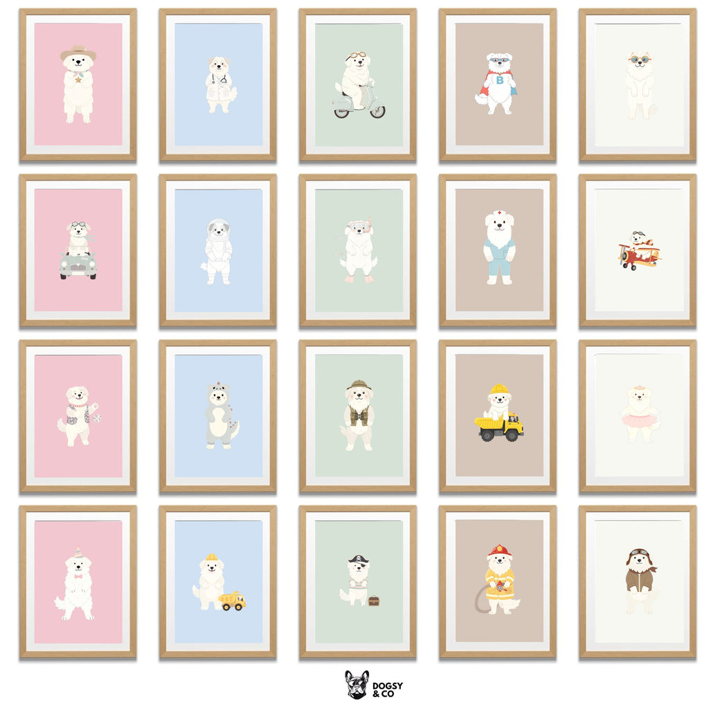 Great Pyrenees Kids Nursery Wall Art Print Bundle — 22 Dog Costume Designs, 5 Colours, 6 Print Sizes | Digital Download