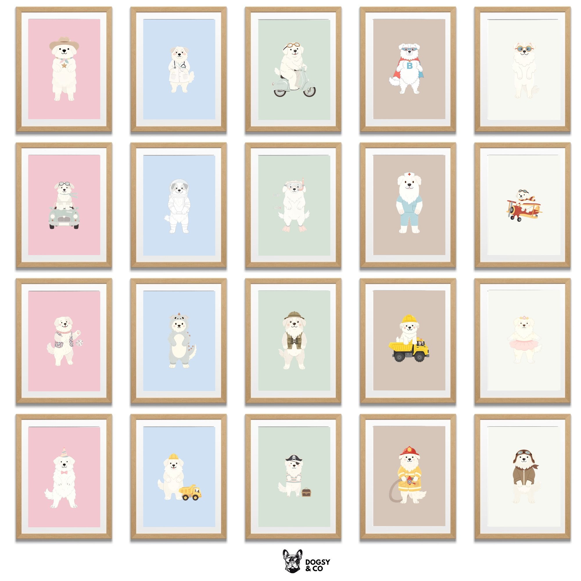 Great Pyrenees Kids Nursery Wall Art Print Bundle — 22 Dog Costume Designs, 5 Colours, 6 Print Sizes | Digital Download