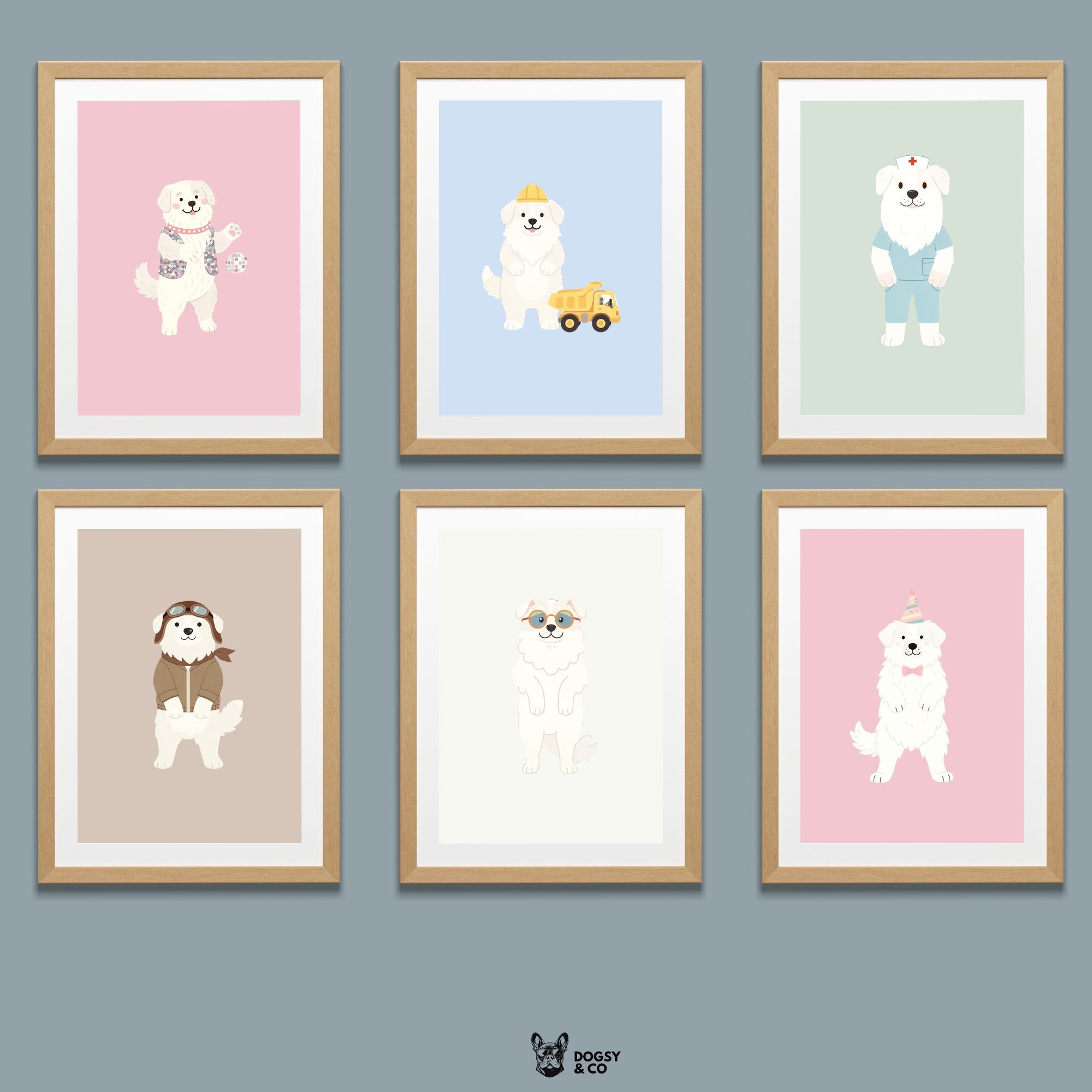 Great Pyrenees Kids Nursery Wall Art Print Bundle — 22 Dog Costume Designs, 5 Colours, 6 Print Sizes | Digital Download