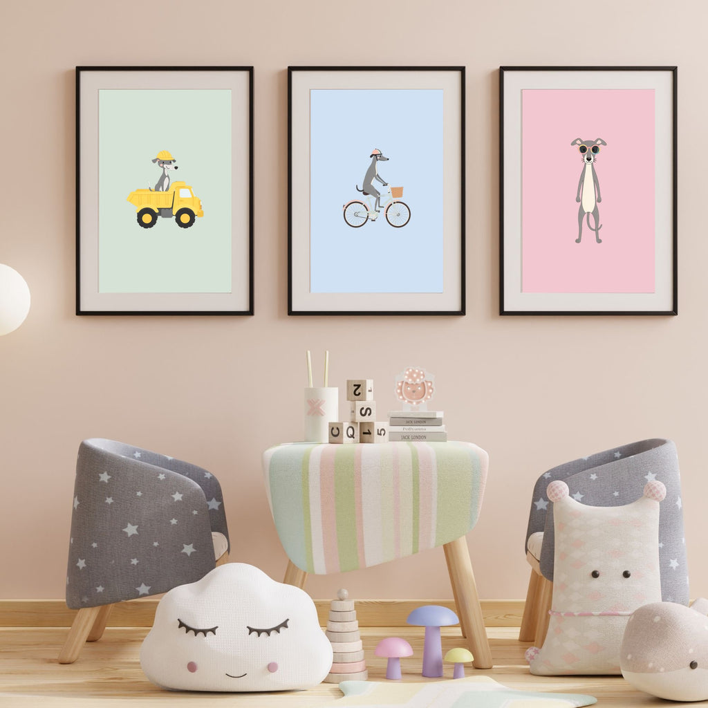 Greyhound Kids Nursery Wall Art Print Bundle — 22 Dog Costume Designs, 5 Colours, 6 Print Sizes | Digital Download