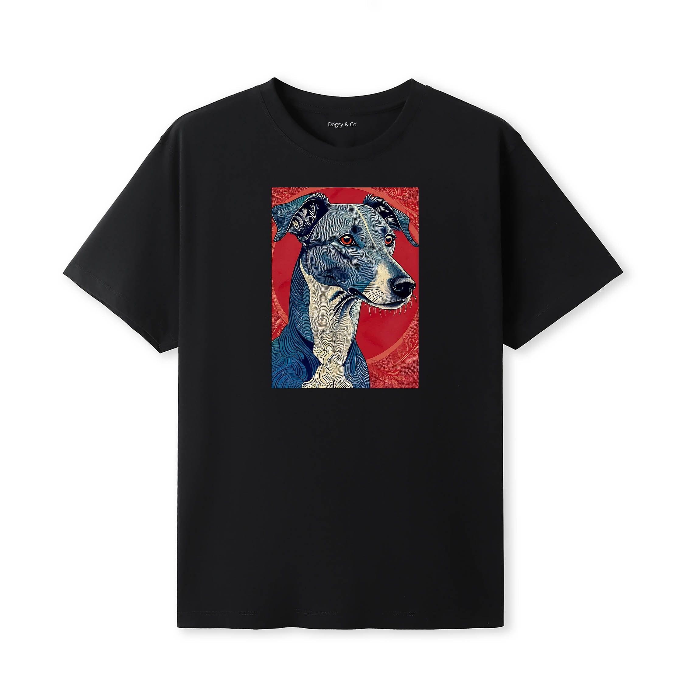 Greyhound Hokusai Dog Portrait T-Shirt V1 Black