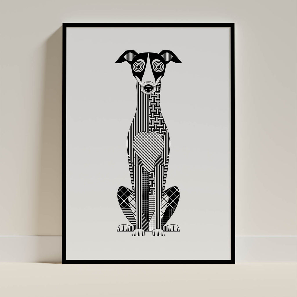 Greyhound Geometric Line Art Print - Framed Mockup