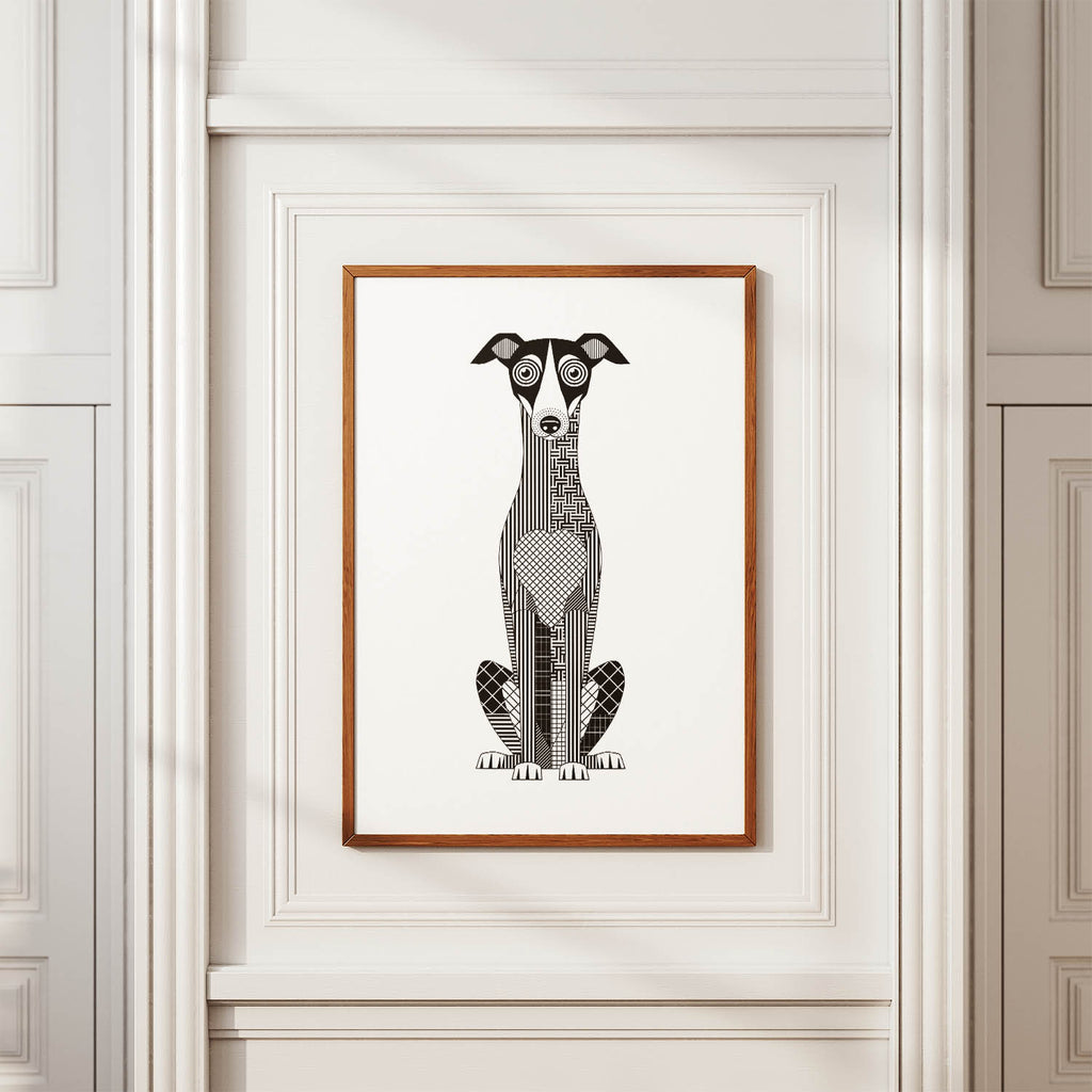 Greyhound Geometric Line Art Print - Framed Mockup