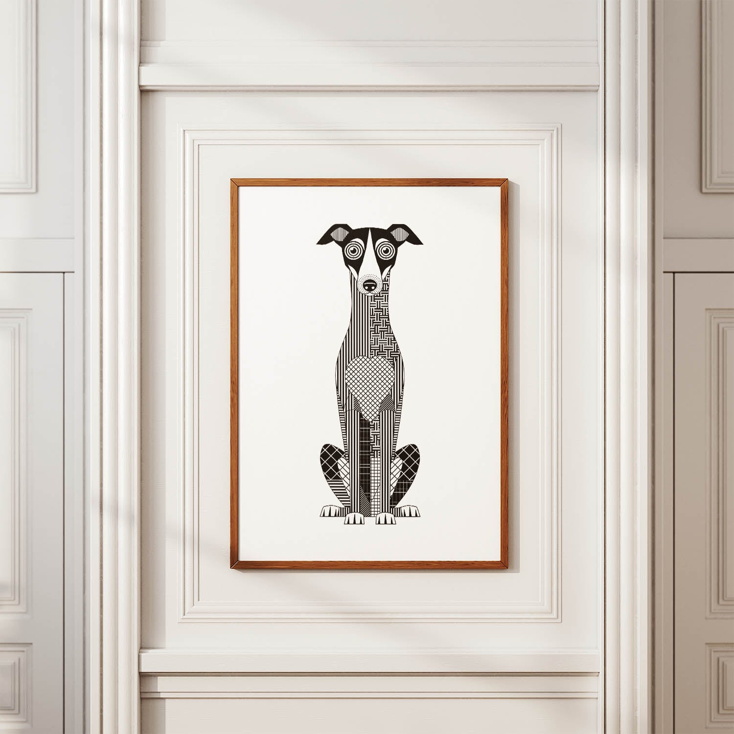 Greyhound Geometric Line Art Print - Framed Mockup