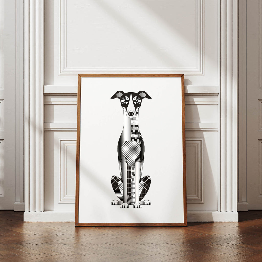 Greyhound Geometric Line Art Print - Framed Mockup