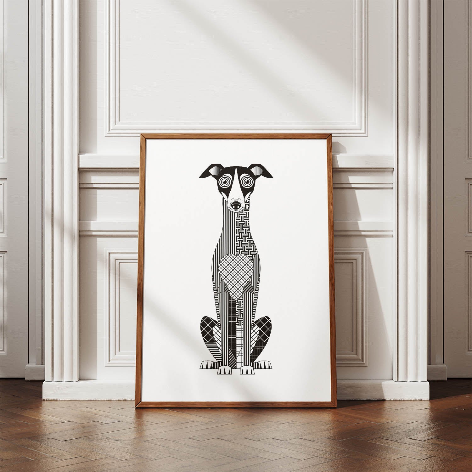 Greyhound Geometric Line Art Print - Framed Mockup