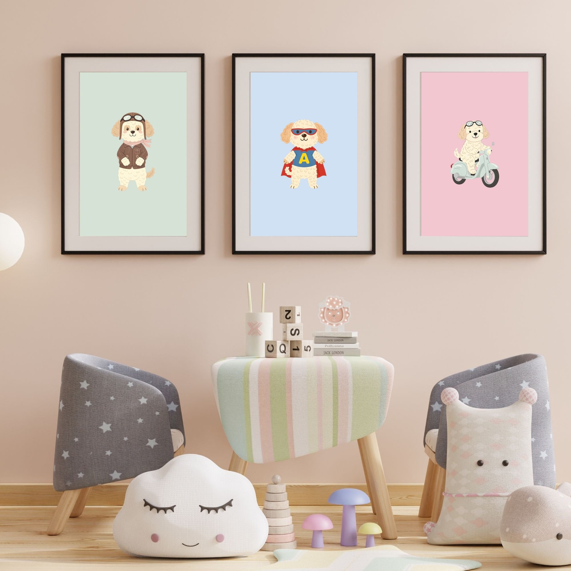 Groodle Kids Nursery Wall Art Print Bundle — 22 Dog Costume Designs, 5 Colours, 6 Print Sizes | Digital Download