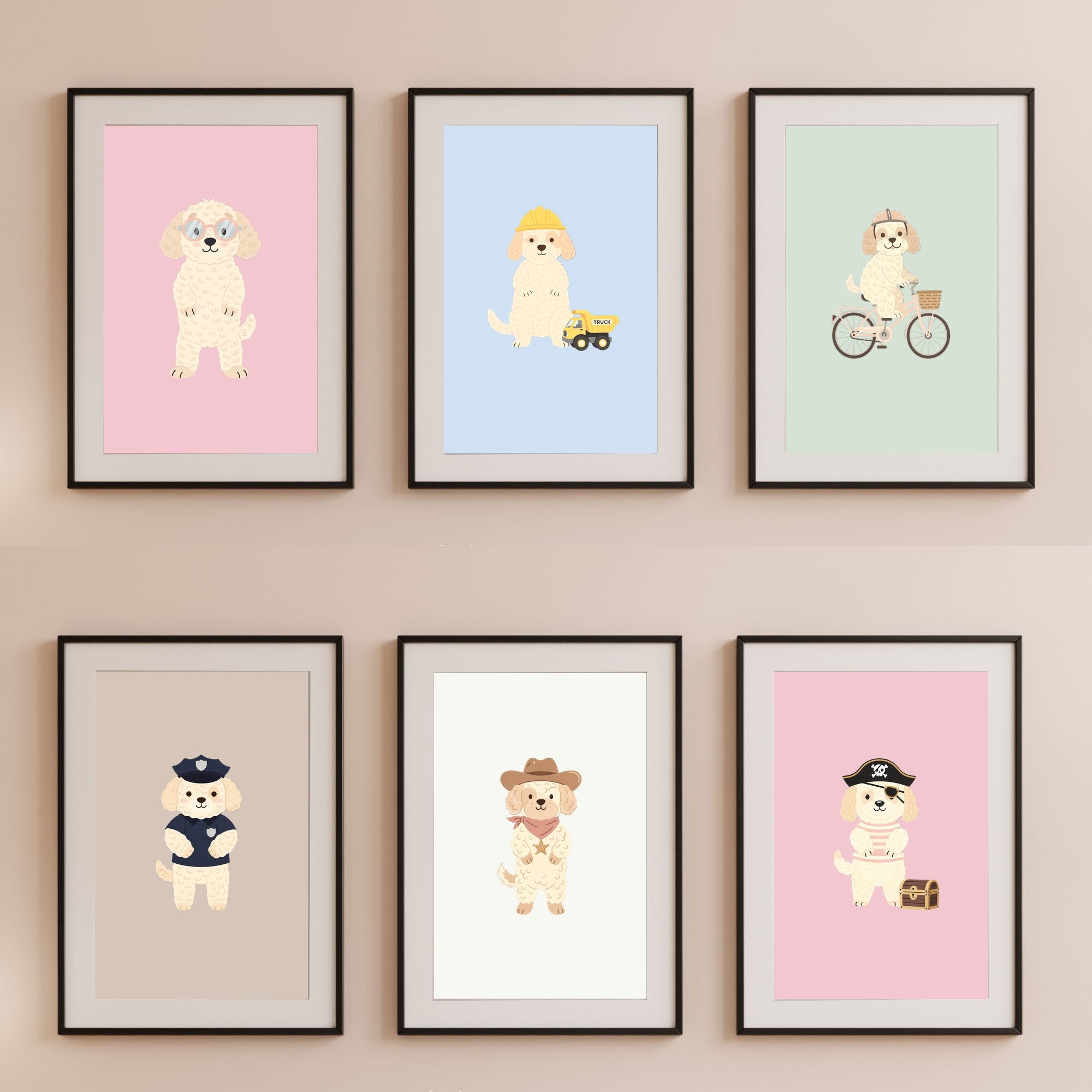 Groodle Kids Nursery Wall Art Print Bundle — 22 Dog Costume Designs, 5 Colours, 6 Print Sizes | Digital Download