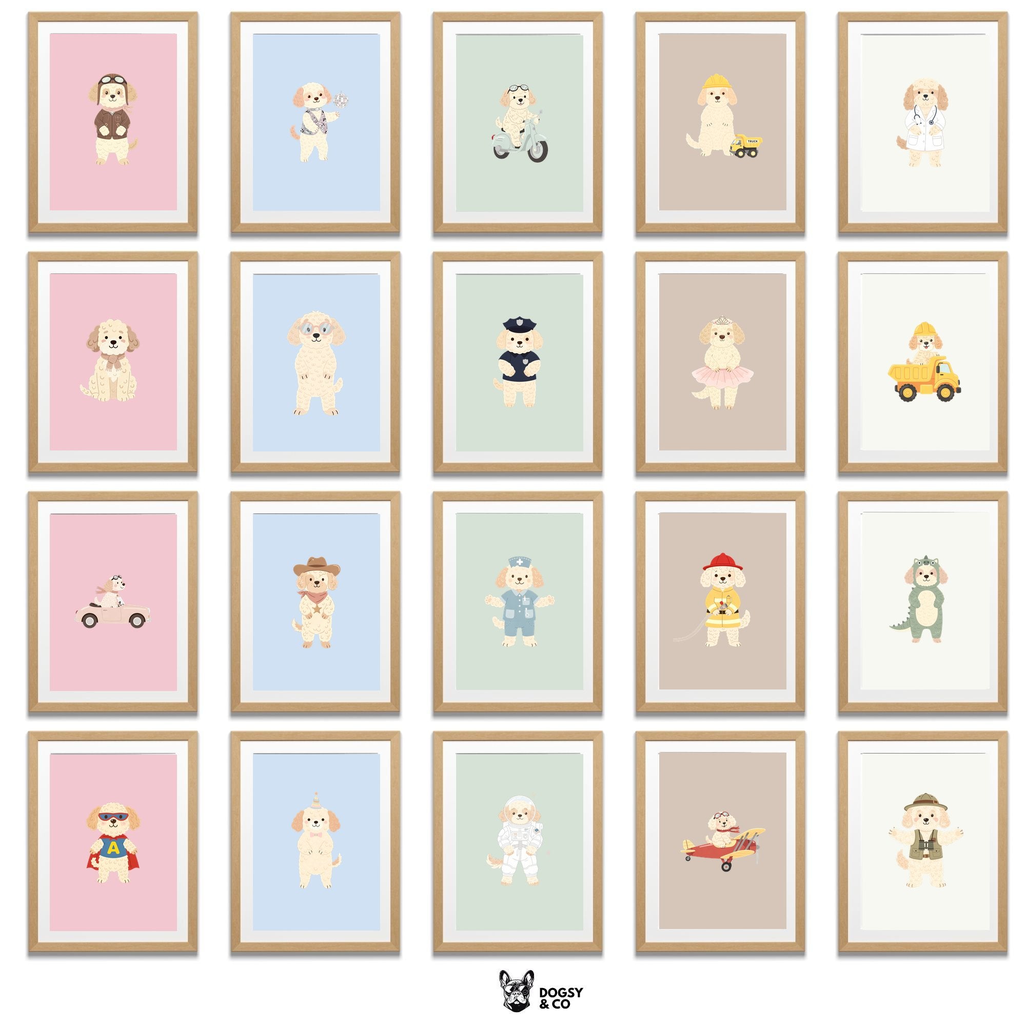 Groodle Kids Nursery Wall Art Print Bundle — 22 Dog Costume Designs, 5 Colours, 6 Print Sizes | Digital Download
