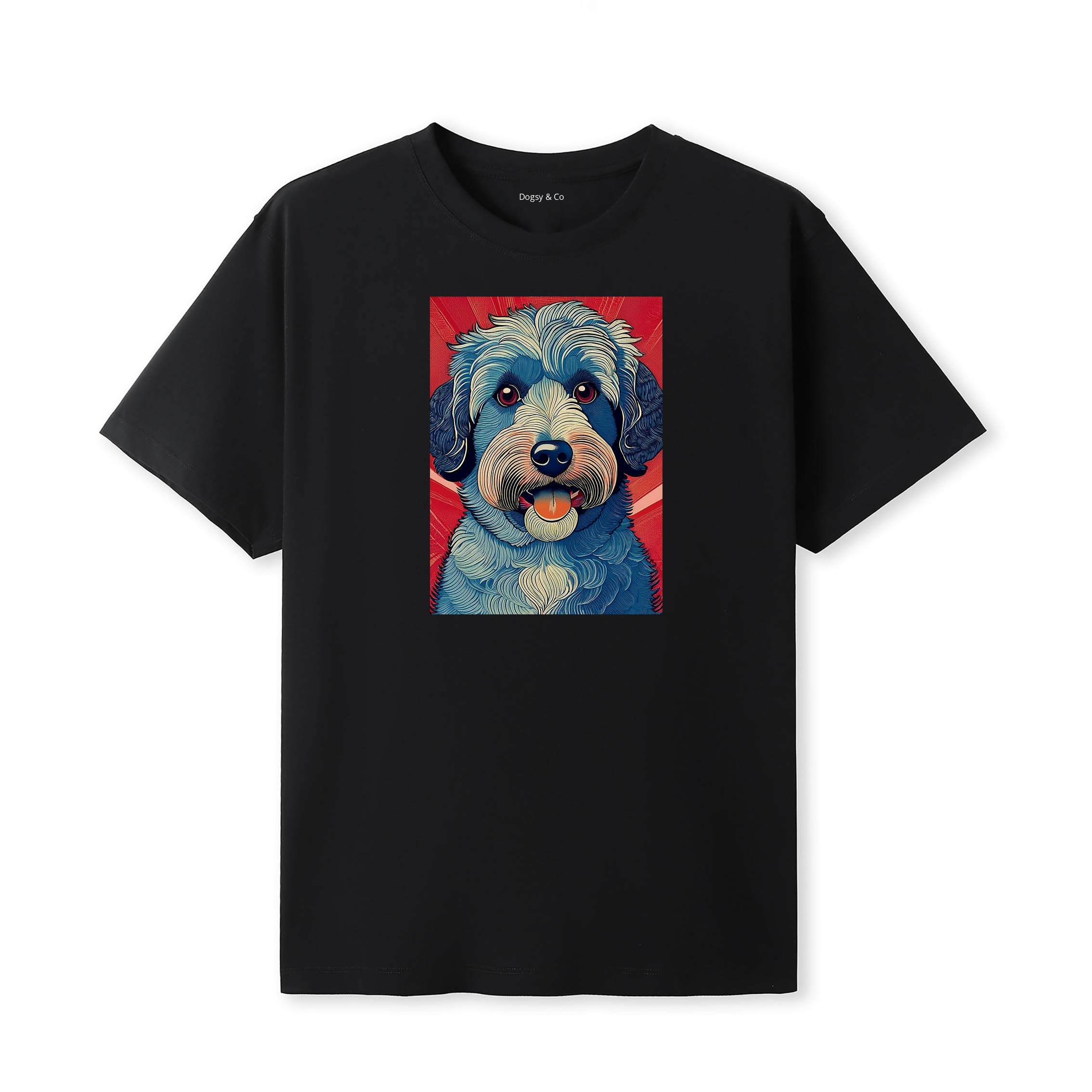 Groodle Hokusai Dog Portrait T-Shirt V1 Black