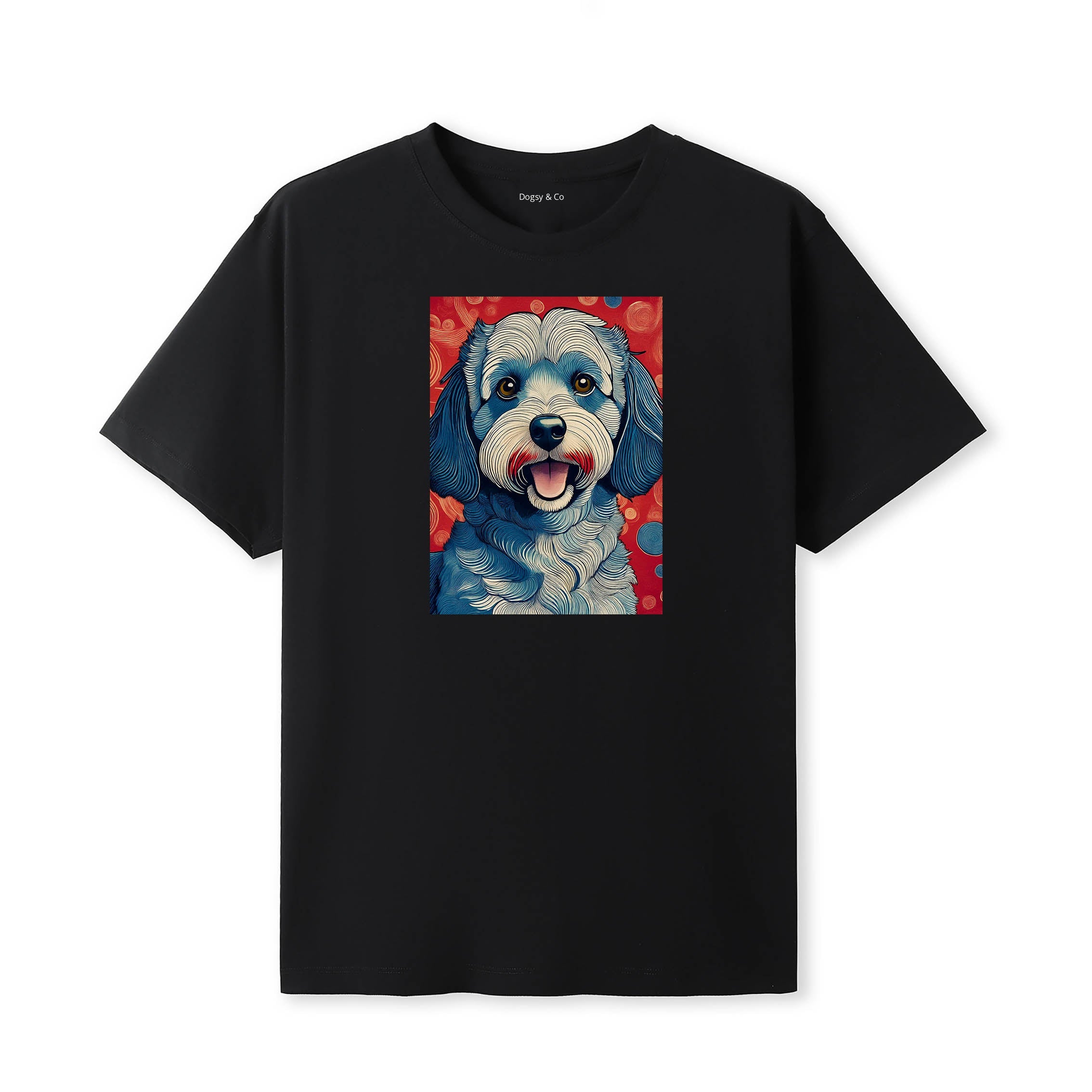 Groodle Hokusai Dog Portrait T-Shirt Black
