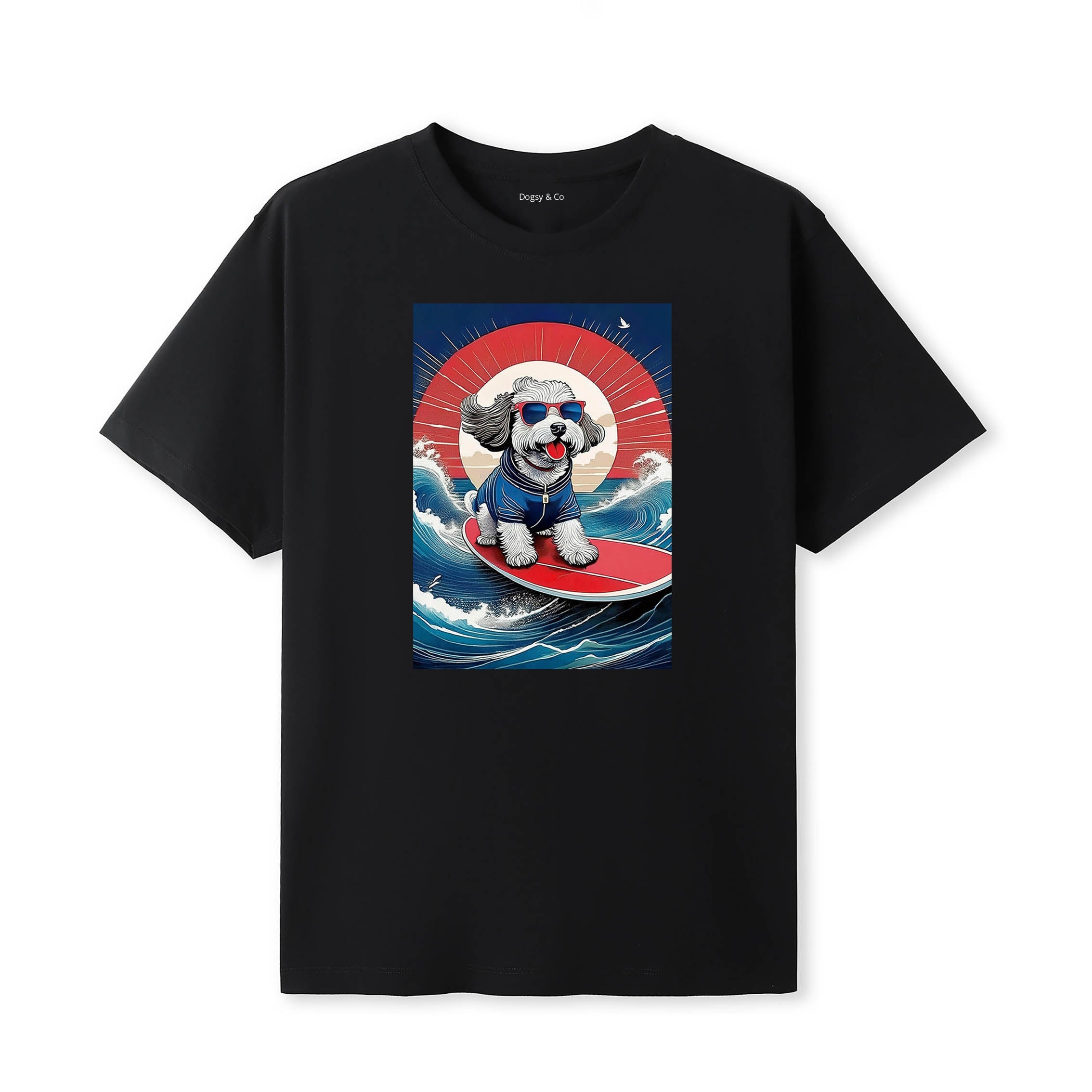 Groodle Surfer Hokusai Dogs T-Shirt Artwork