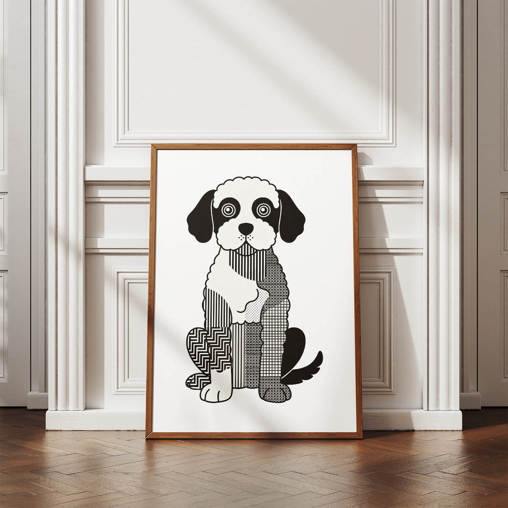 Groodle Geometric Line Art Print - Framed Mockup