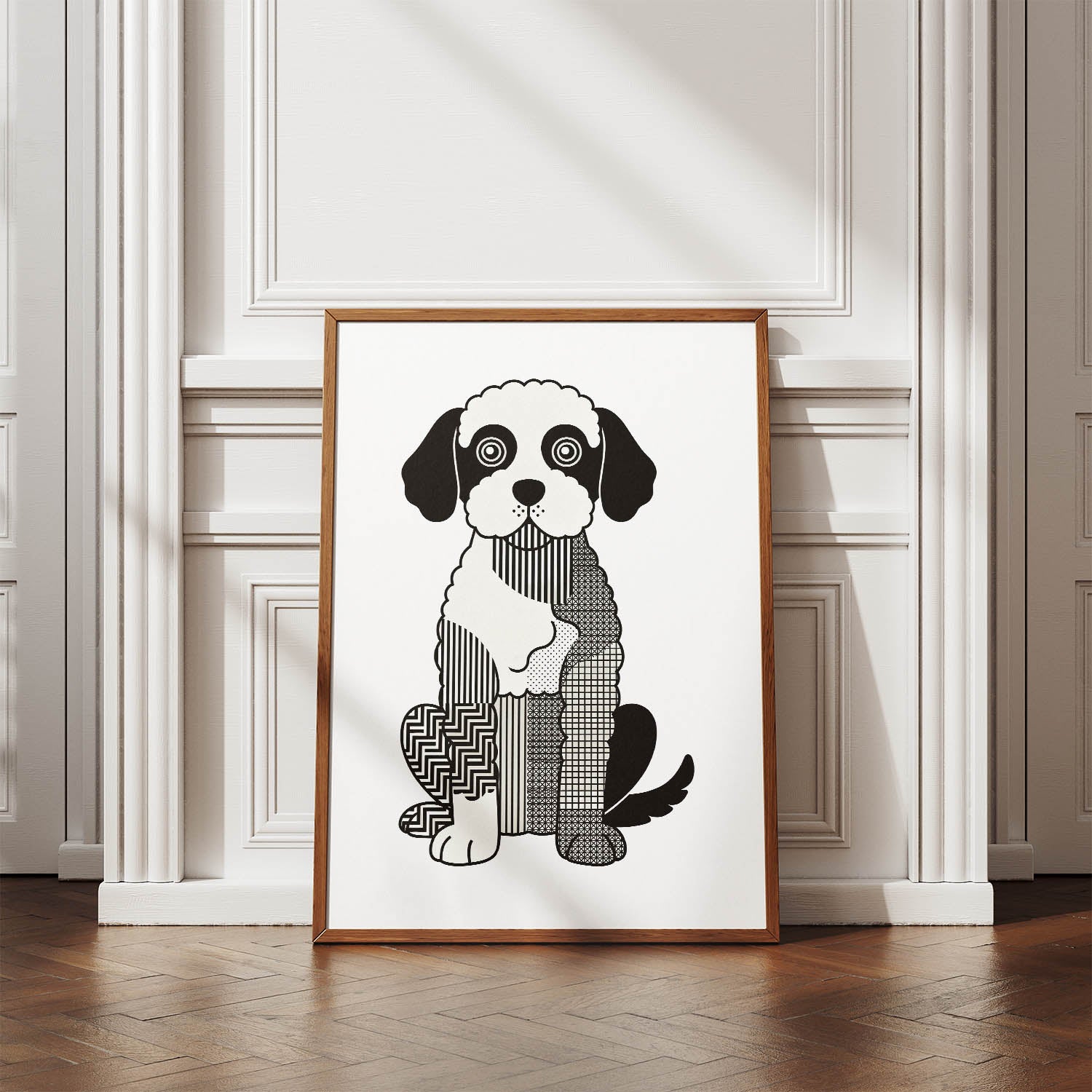 Groodle Geometric Line Art Print - Framed Mockup