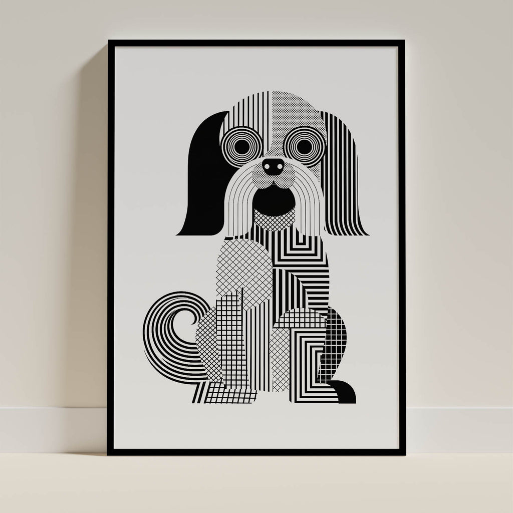 Havanese Geometric Line Art Print - Framed Mockup