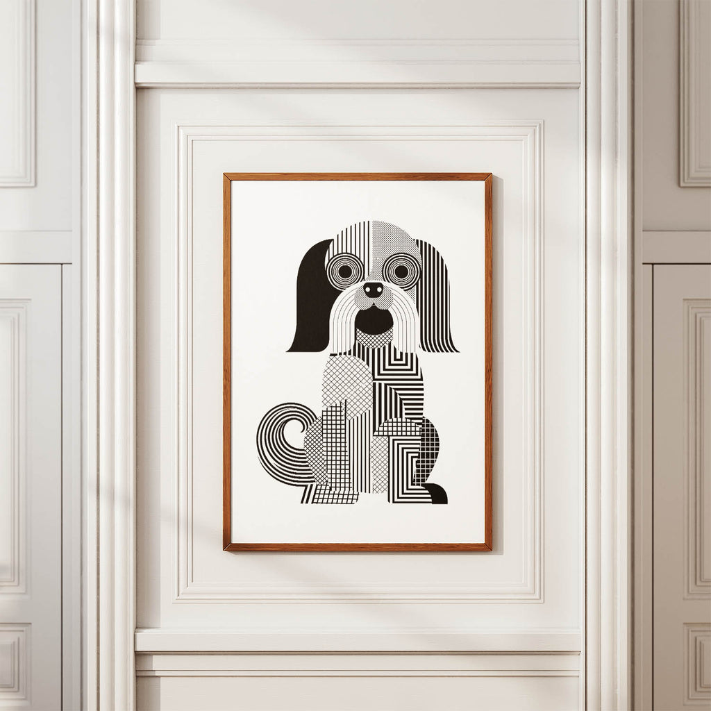 Havanese Geometric Line Art Print - Framed Mockup