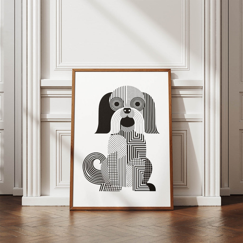 Havanese Geometric Line Art Print - Framed Mockup