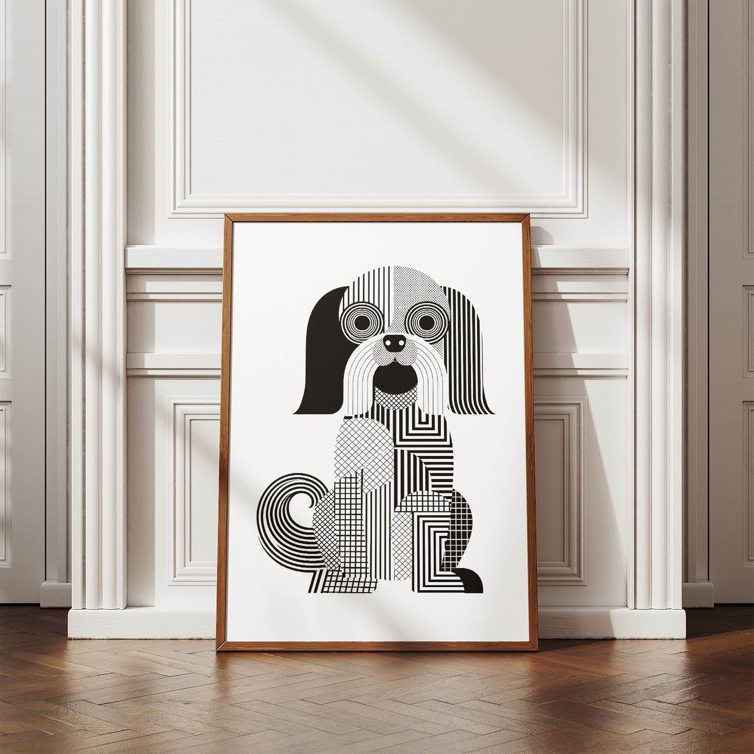 Havanese Geometric Line Art Print - Framed Mockup