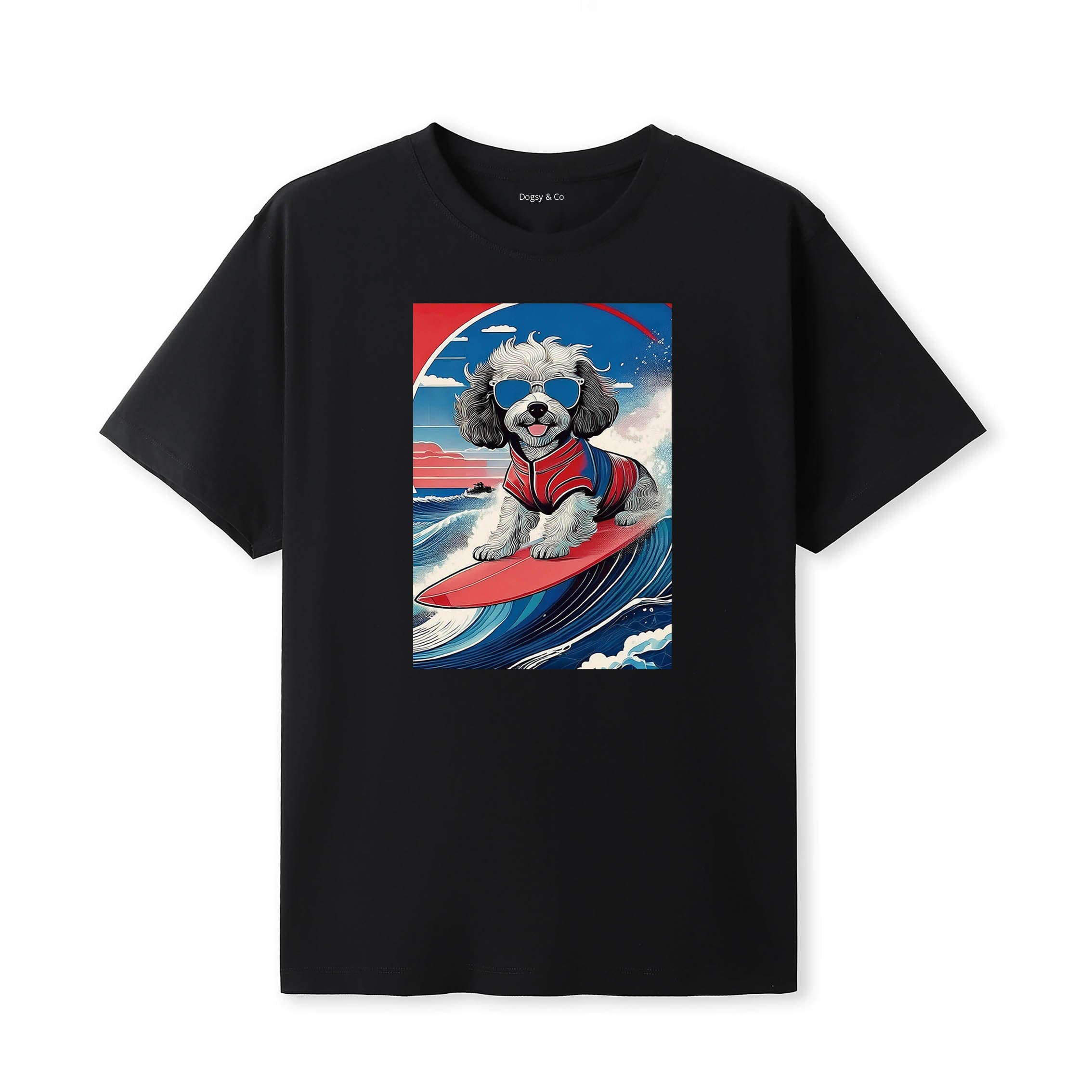 Havapoo Surfer Hokusai Dogs T-Shirt Artwork