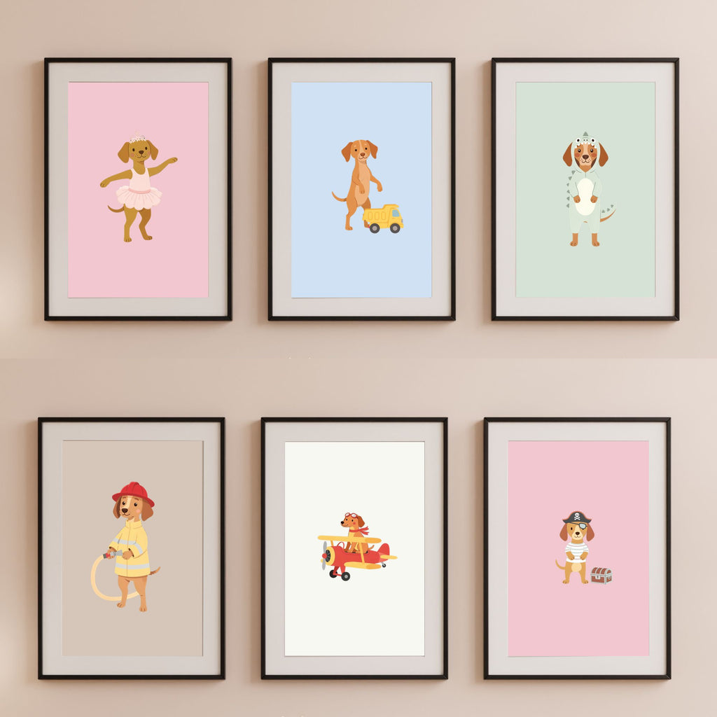 Hungarian Vizsla Kids Nursery Wall Art Print Bundle — 22 Dog Costume Designs, 5 Colours, 6 Print Sizes | Digital Download
