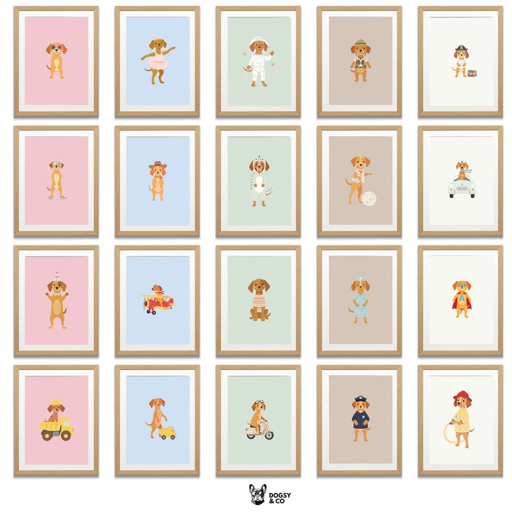 Hungarian Vizsla Kids Nursery Wall Art Print Bundle — 22 Dog Costume Designs, 5 Colours, 6 Print Sizes | Digital Download