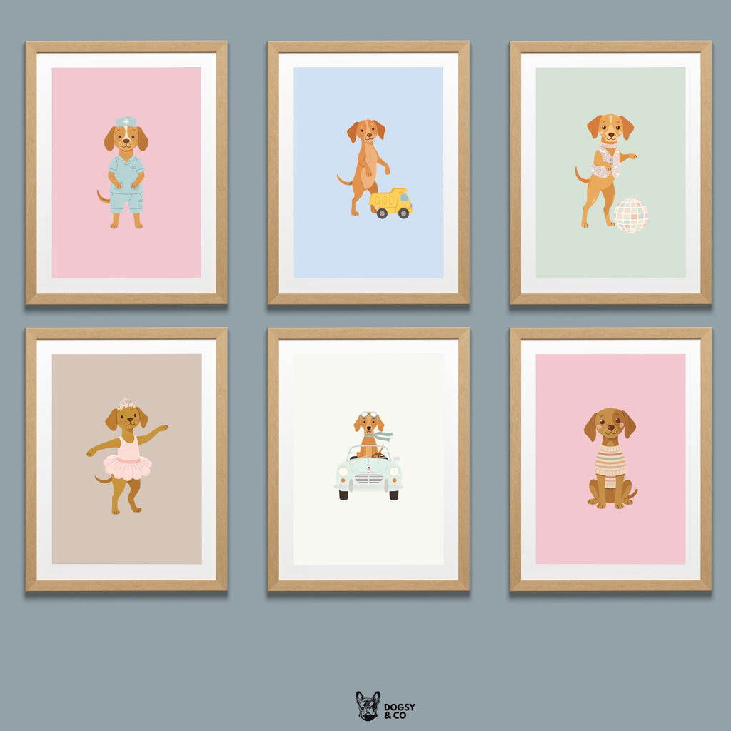 Hungarian Vizsla Kids Nursery Wall Art Print Bundle — 22 Dog Costume Designs, 5 Colours, 6 Print Sizes | Digital Download
