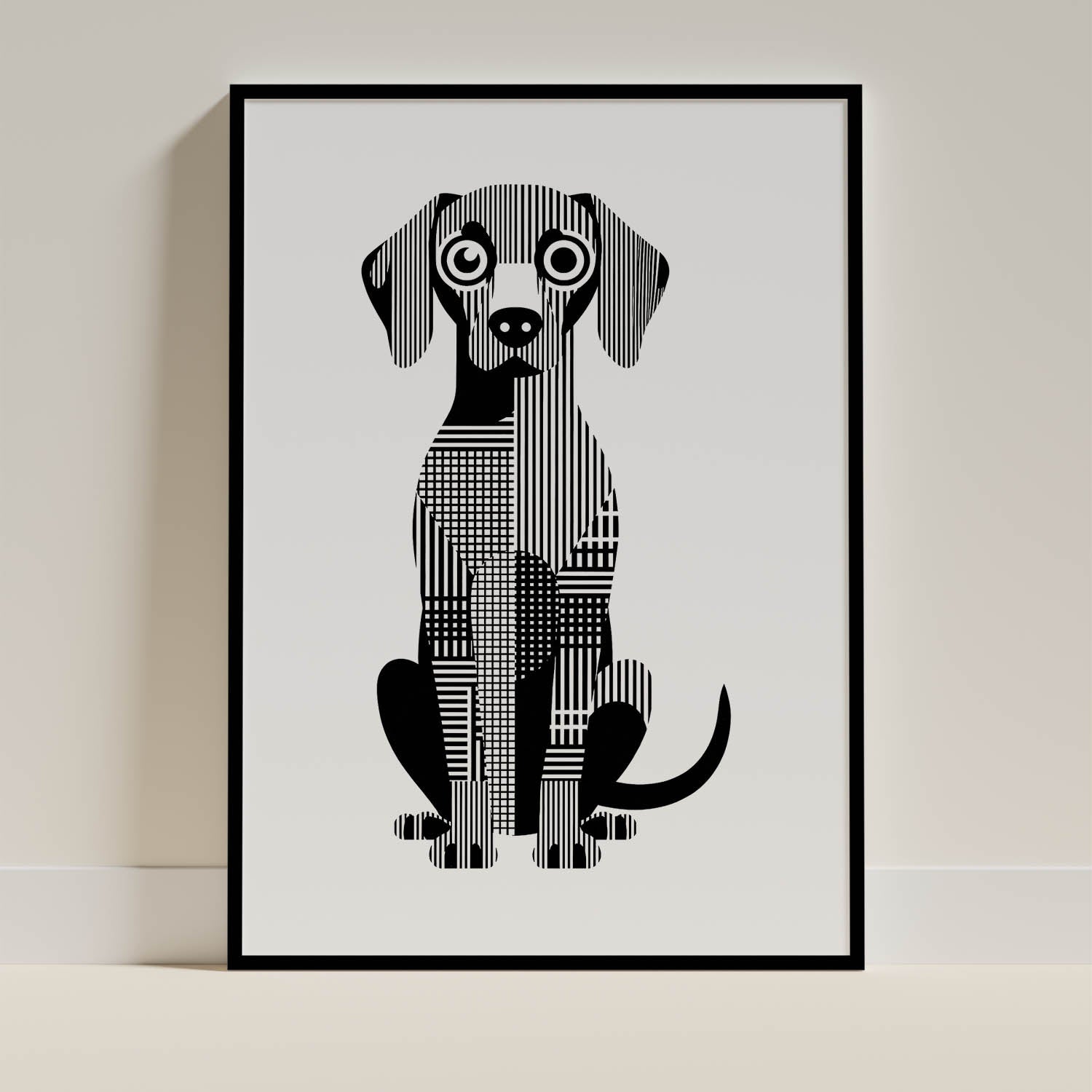 Hungarian Vizsla Geometric Line Art - Black Frame Mockup