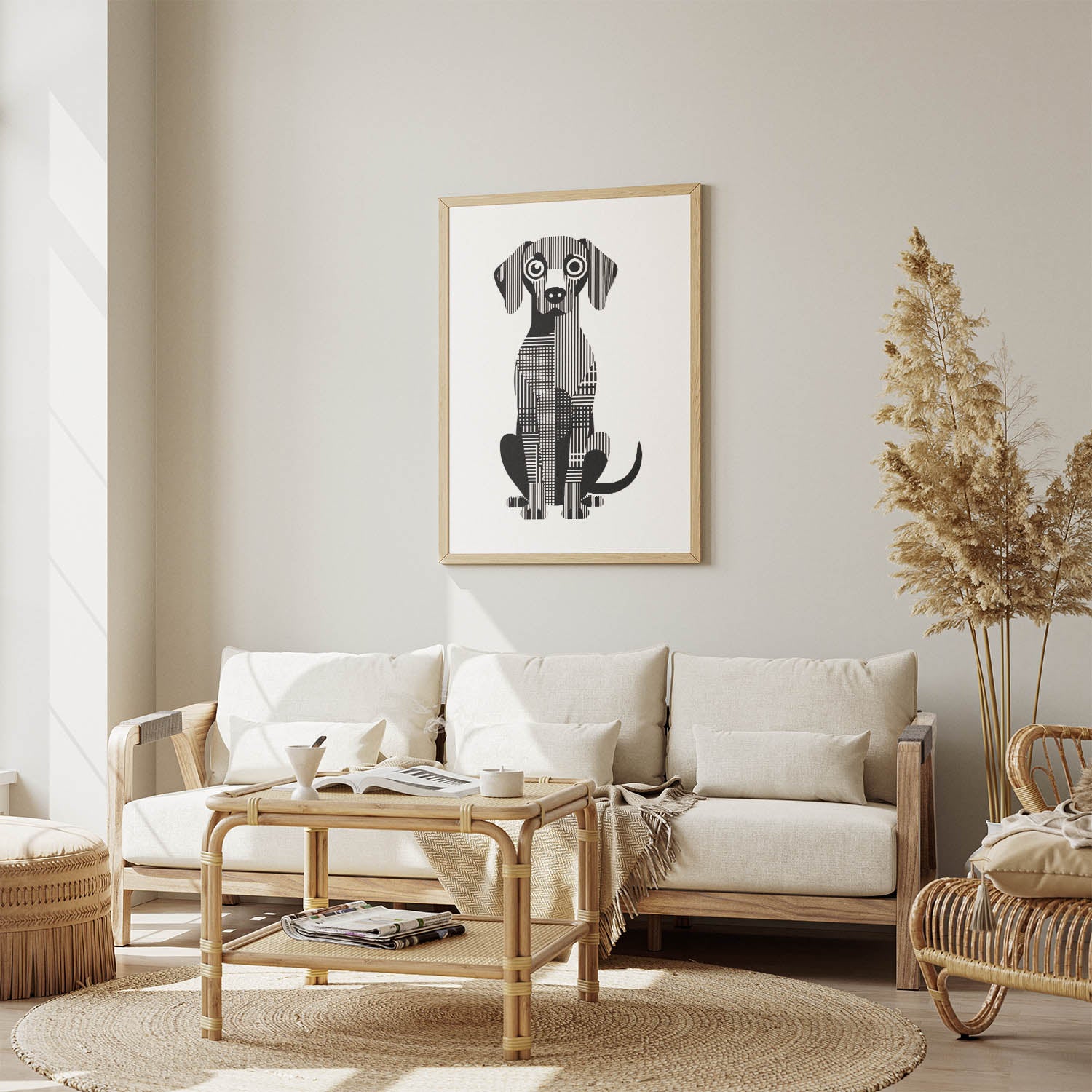 Hungarian Vizsla Geometric Line Art Print - Framed Mockup