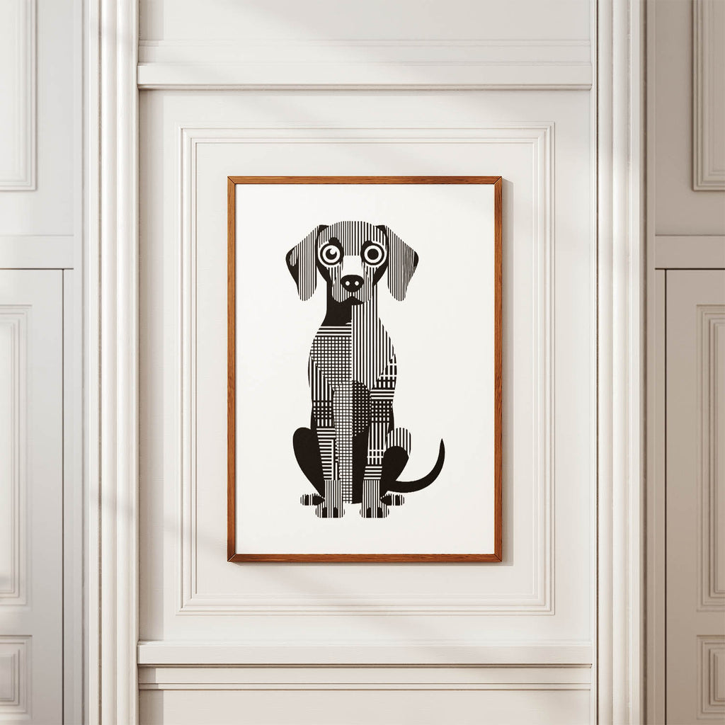 Hungarian Vizsla Geometric Line Art Print - Framed Mockup