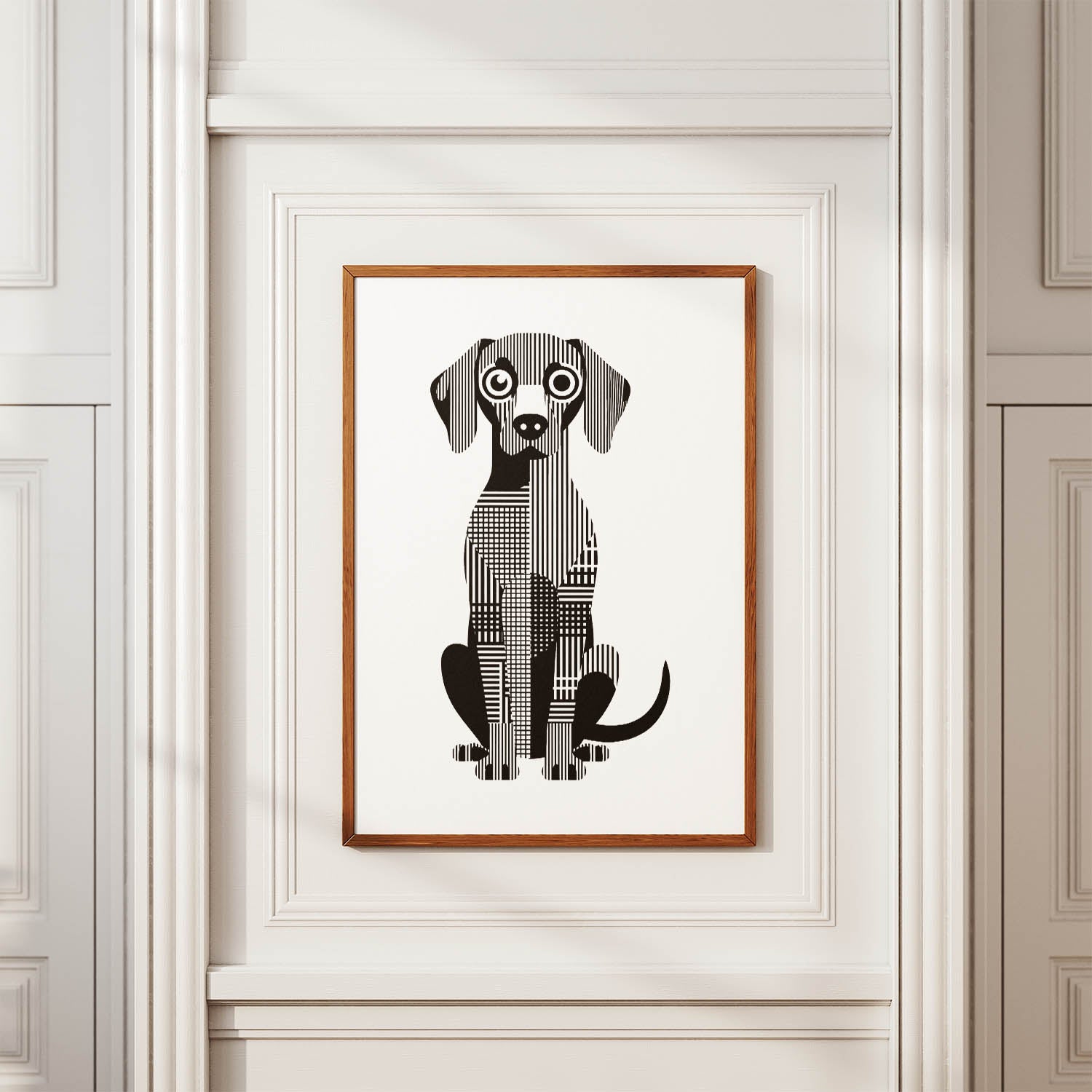 Hungarian Vizsla Geometric Line Art Print - Framed Mockup