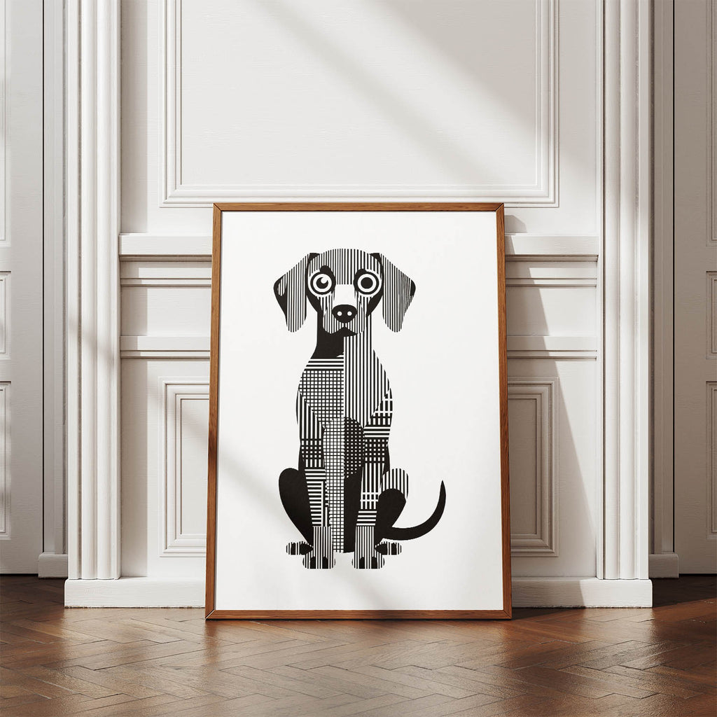 Hungarian Vizsla Geometric Line Art Print - Framed Mockup