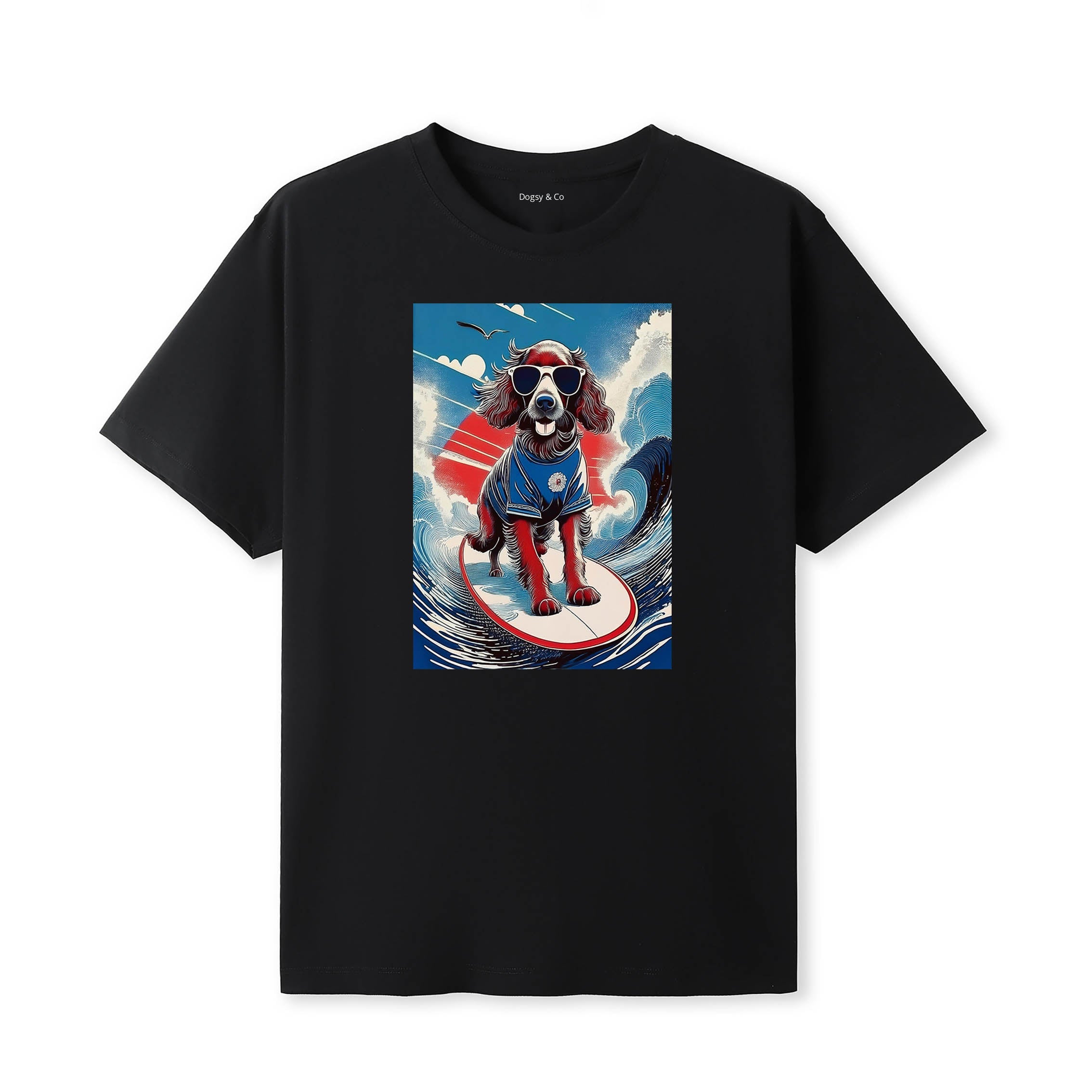 Irish Setter Surfer Hokusai Dogs T-Shirt Artwork