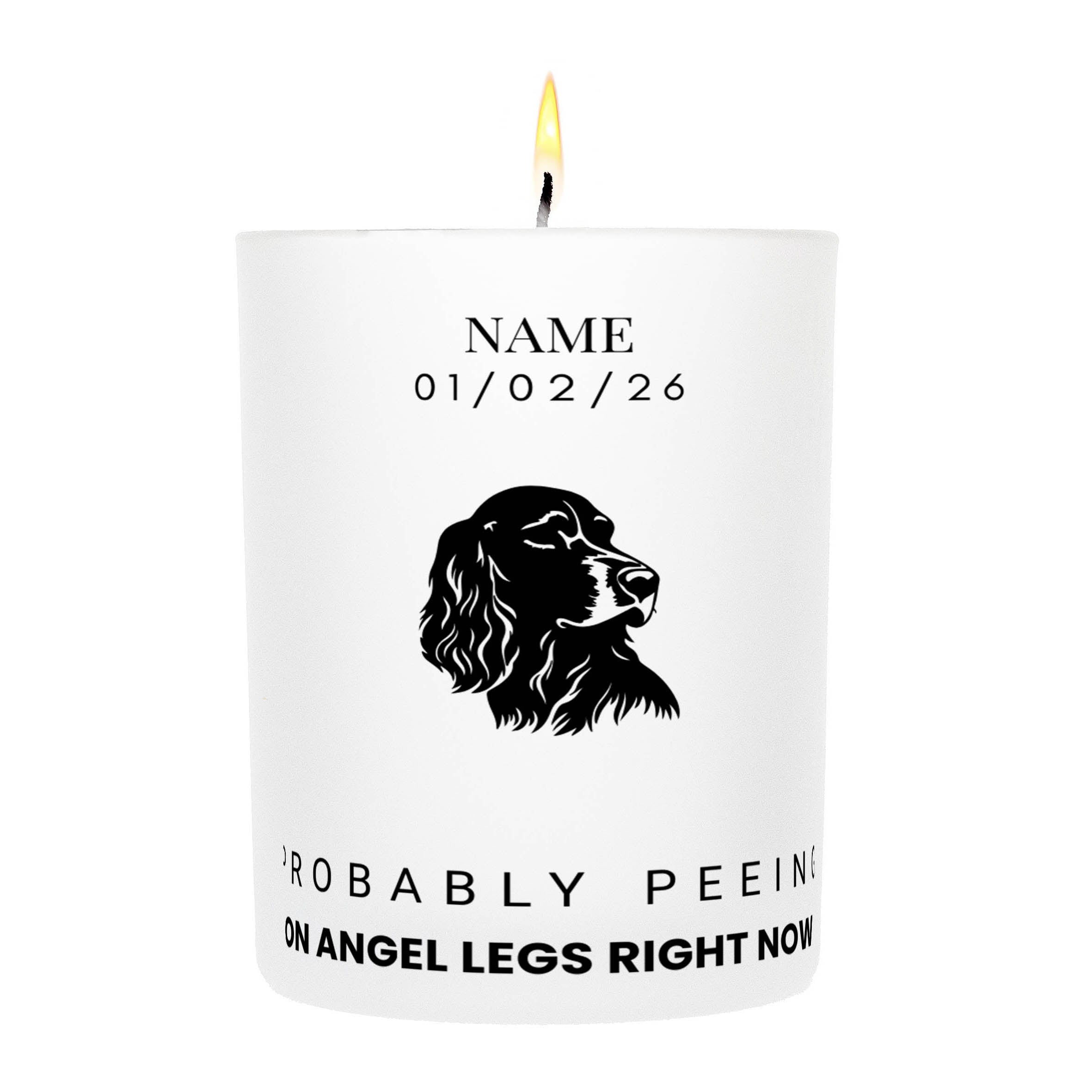 Irish Setter – Probably Peeing on Angel Legs Right Now Custom Candle