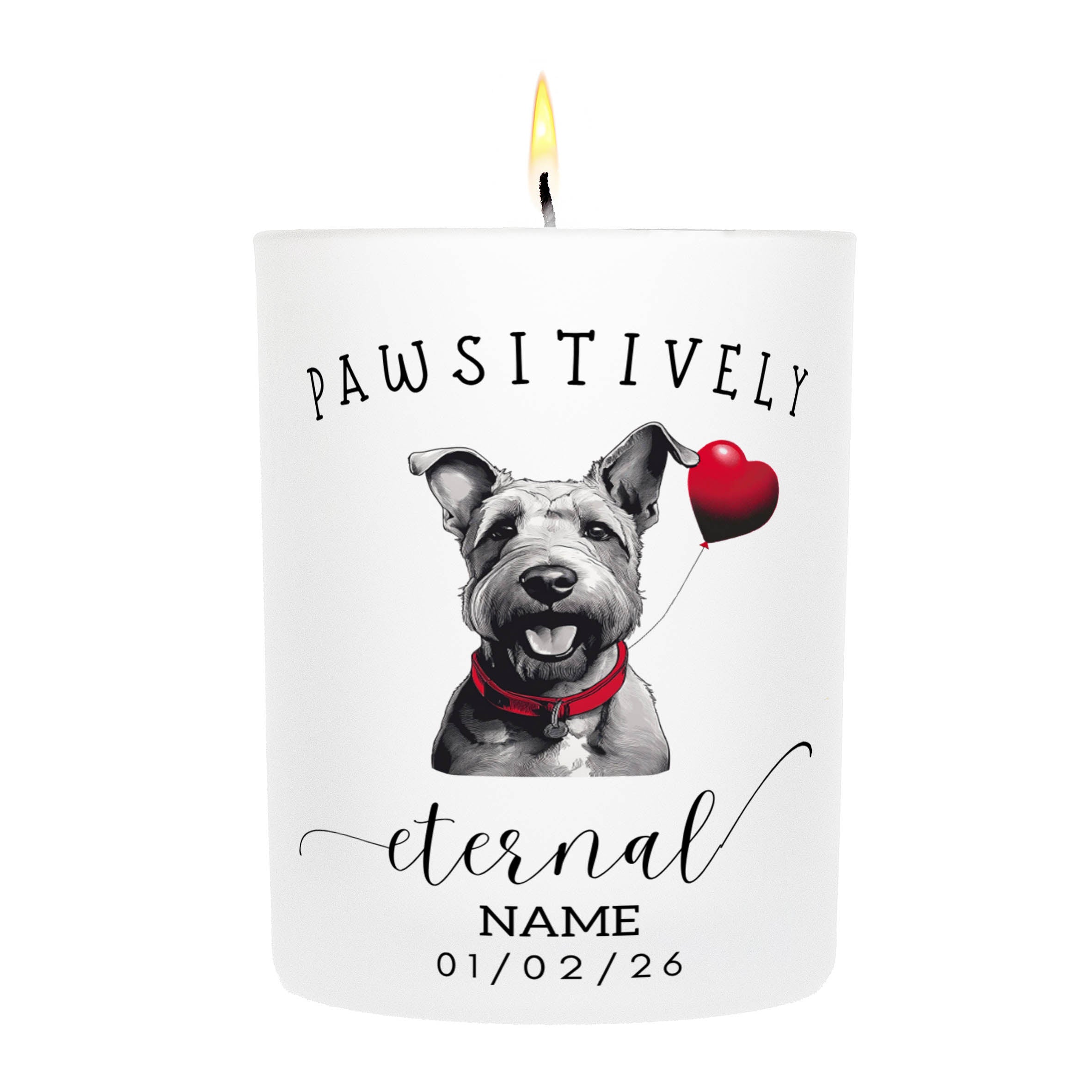 Irish Terrier In Memory Custom Pawsitively Eternal Candle White
