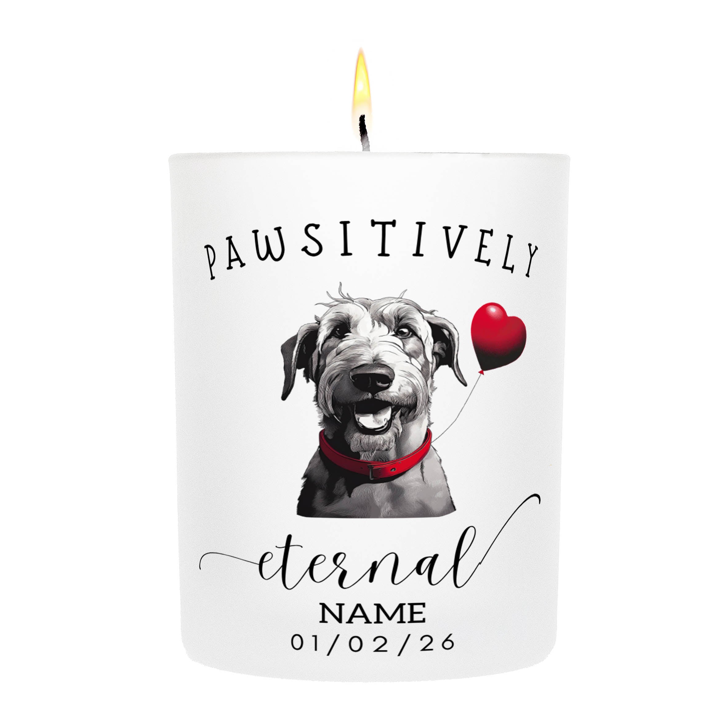 Irish Wolfhound In Memory Custom Pawsitively Eternal Candle White