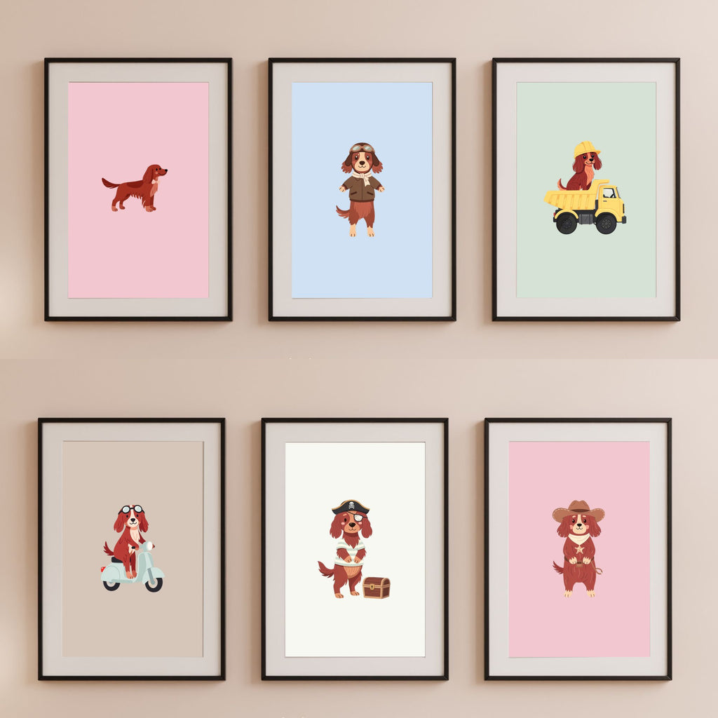 Irish Setter Kids Nursery Wall Art Print Bundle — 22 Dog Costume Designs, 5 Colours, 6 Print Sizes | Digital Download