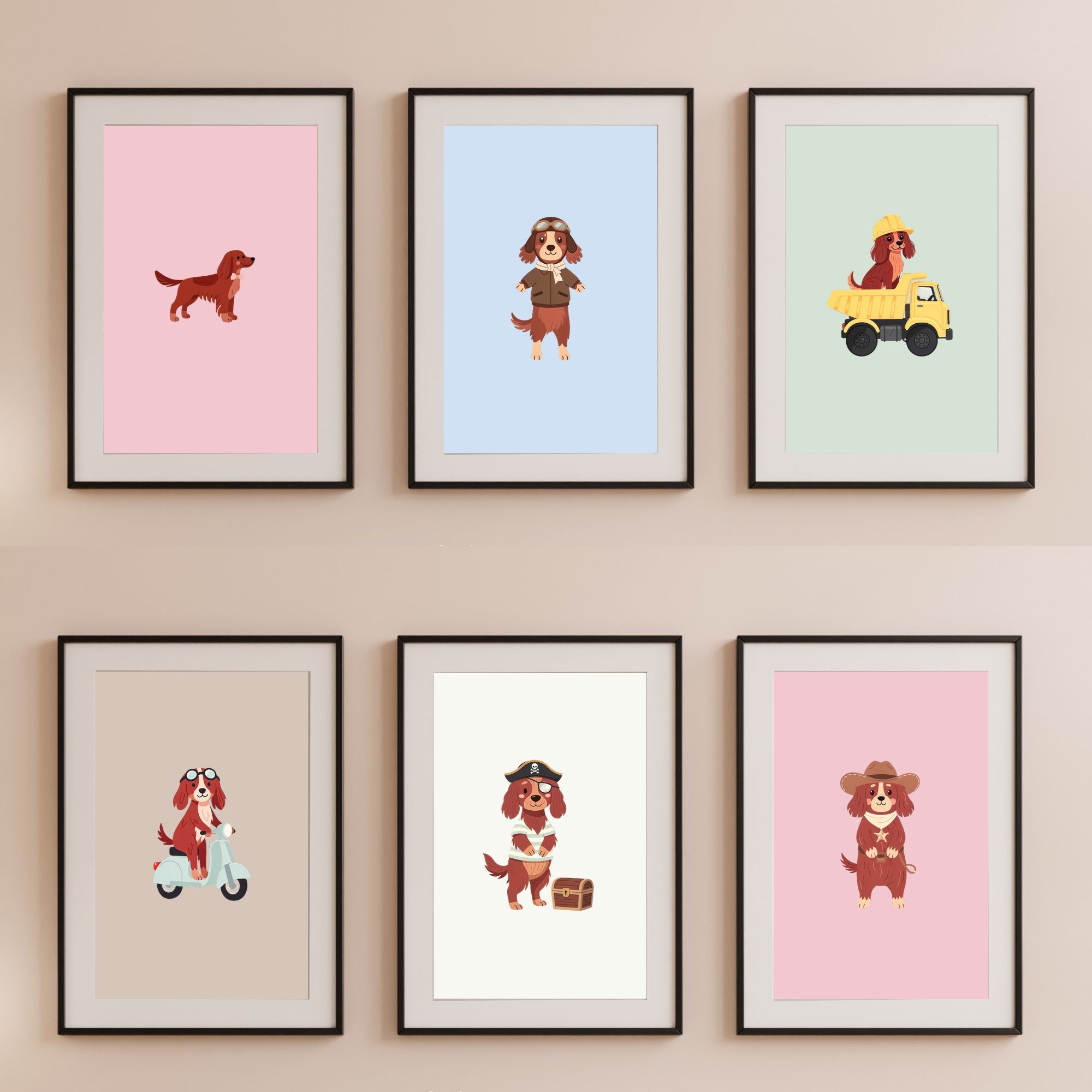 Irish Setter Kids Nursery Wall Art Print Bundle — 22 Dog Costume Designs, 5 Colours, 6 Print Sizes | Digital Download