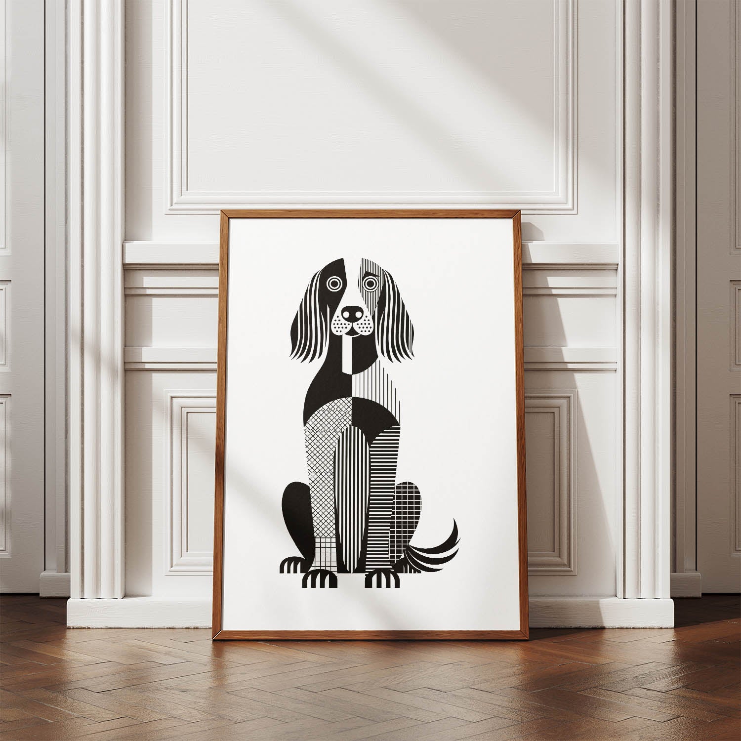 Irish Setter Geometric Line Art Print - Framed Mockup