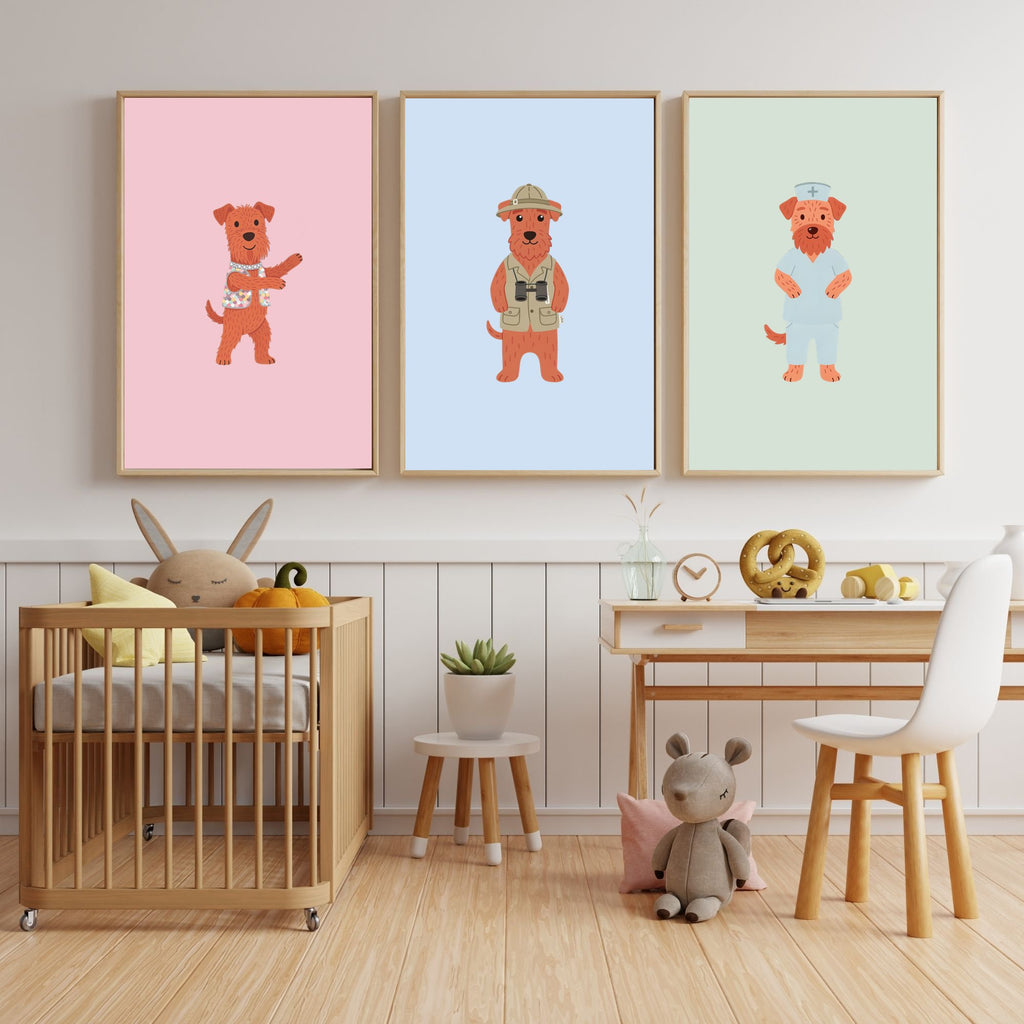 Irish Terrier Kids Nursery Wall Art Print Bundle — 22 Dog Costume Designs, 5 Colours, 6 Print Sizes | Digital Download