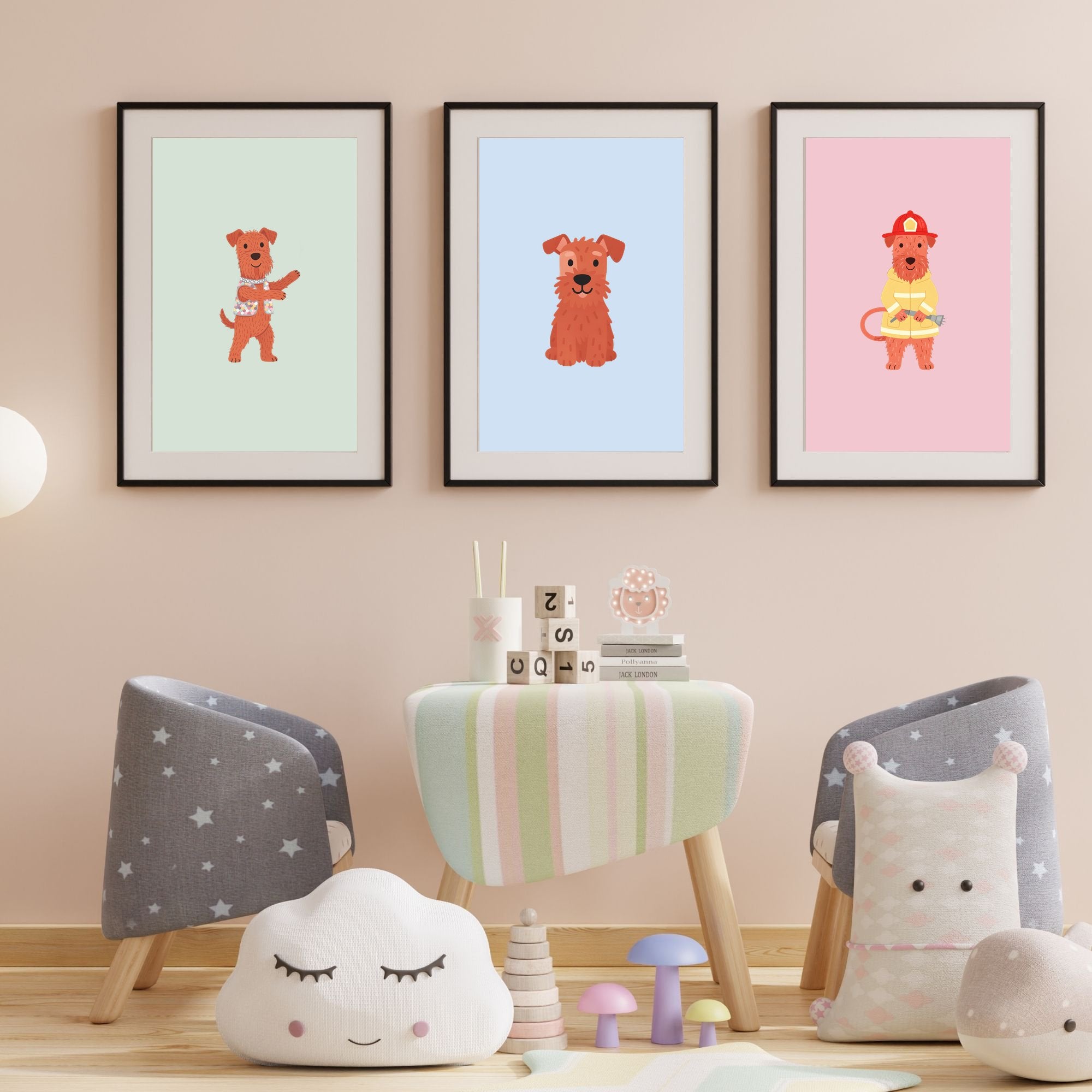 Irish Terrier Kids Nursery Wall Art Print Bundle — 22 Dog Costume Designs, 5 Colours, 6 Print Sizes | Digital Download