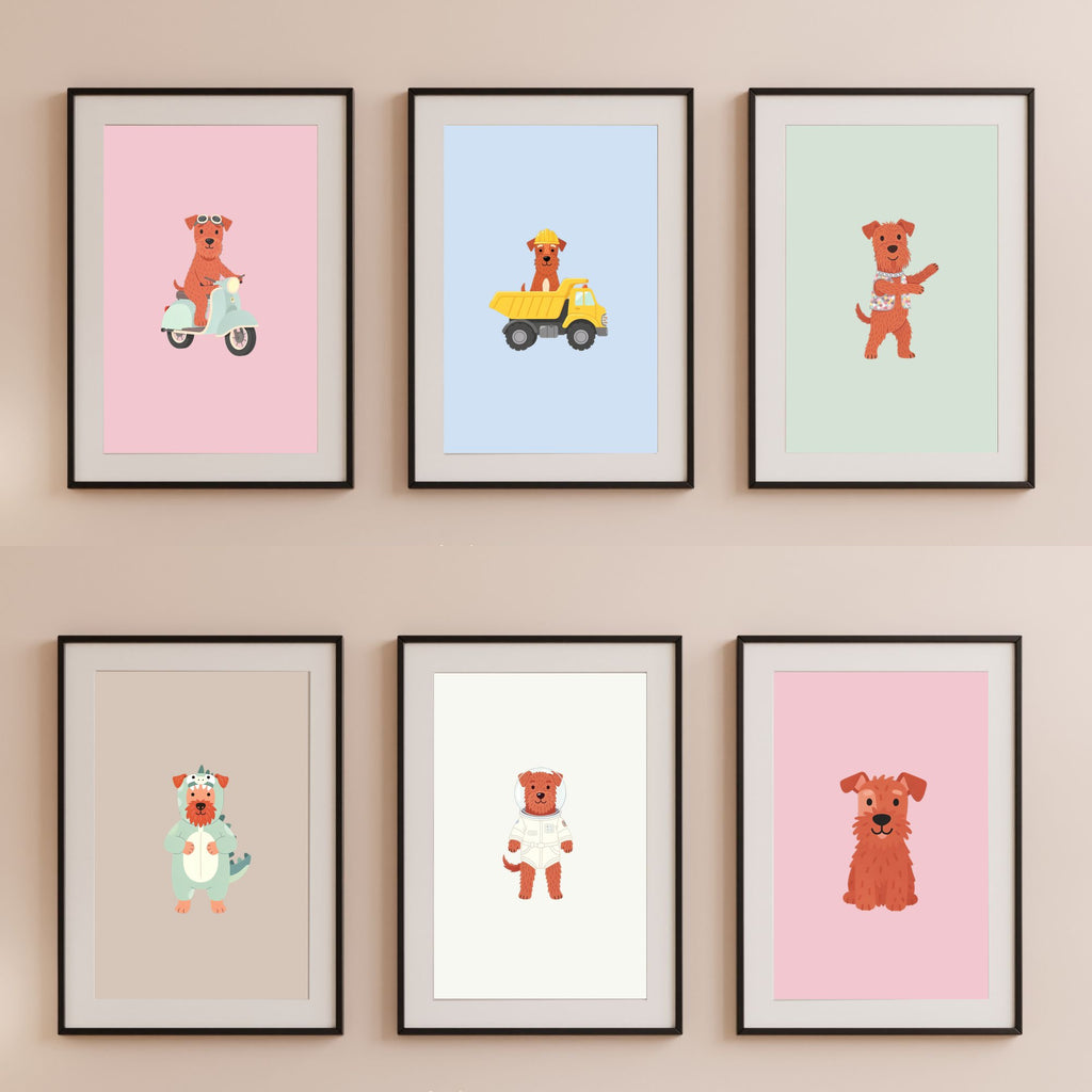 Irish Terrier Kids Nursery Wall Art Print Bundle — 22 Dog Costume Designs, 5 Colours, 6 Print Sizes | Digital Download