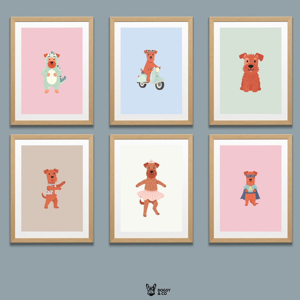 Irish Terrier Kids Nursery Wall Art Print Bundle — 22 Dog Costume Designs, 5 Colours, 6 Print Sizes | Digital Download