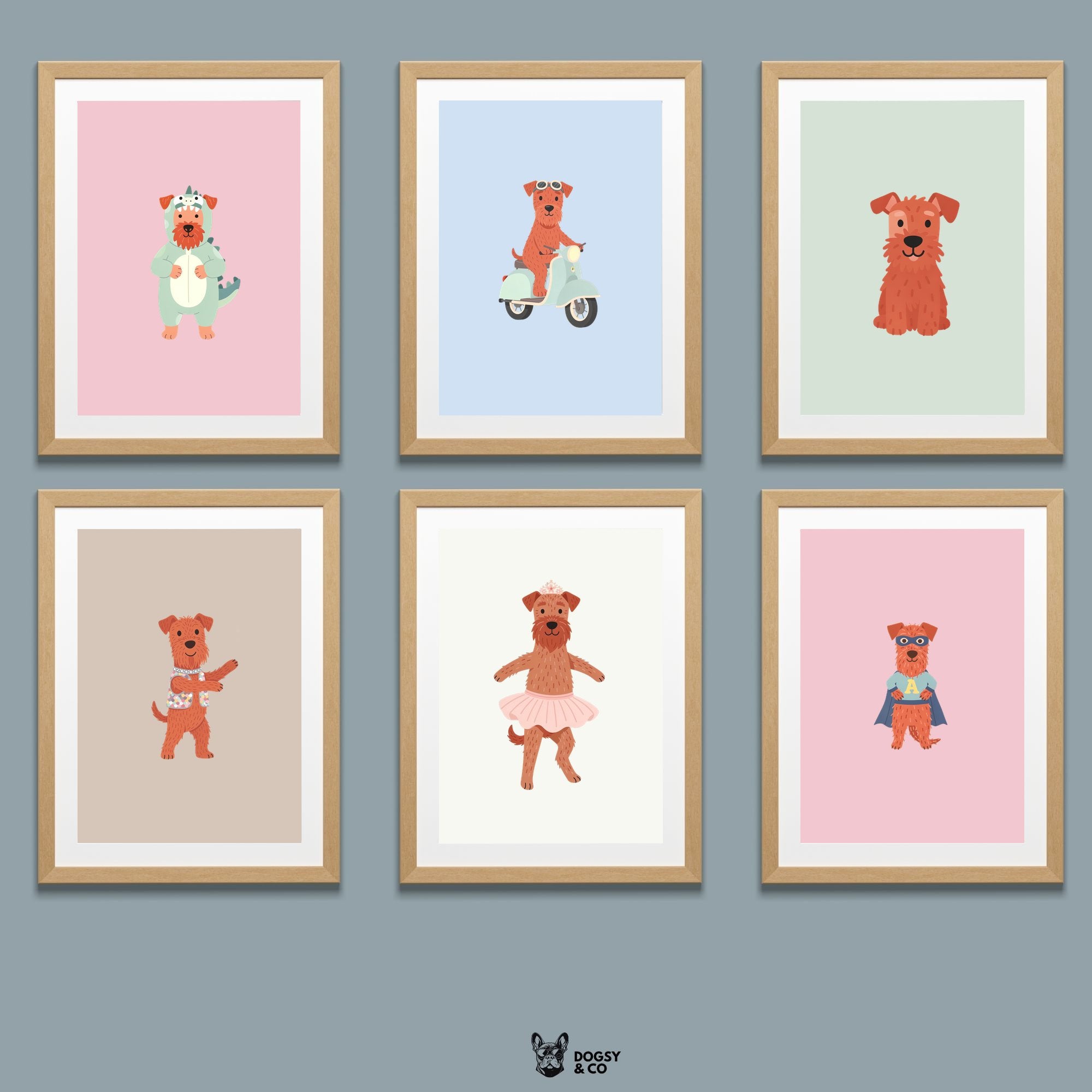 Irish Terrier Kids Nursery Wall Art Print Bundle — 22 Dog Costume Designs, 5 Colours, 6 Print Sizes | Digital Download