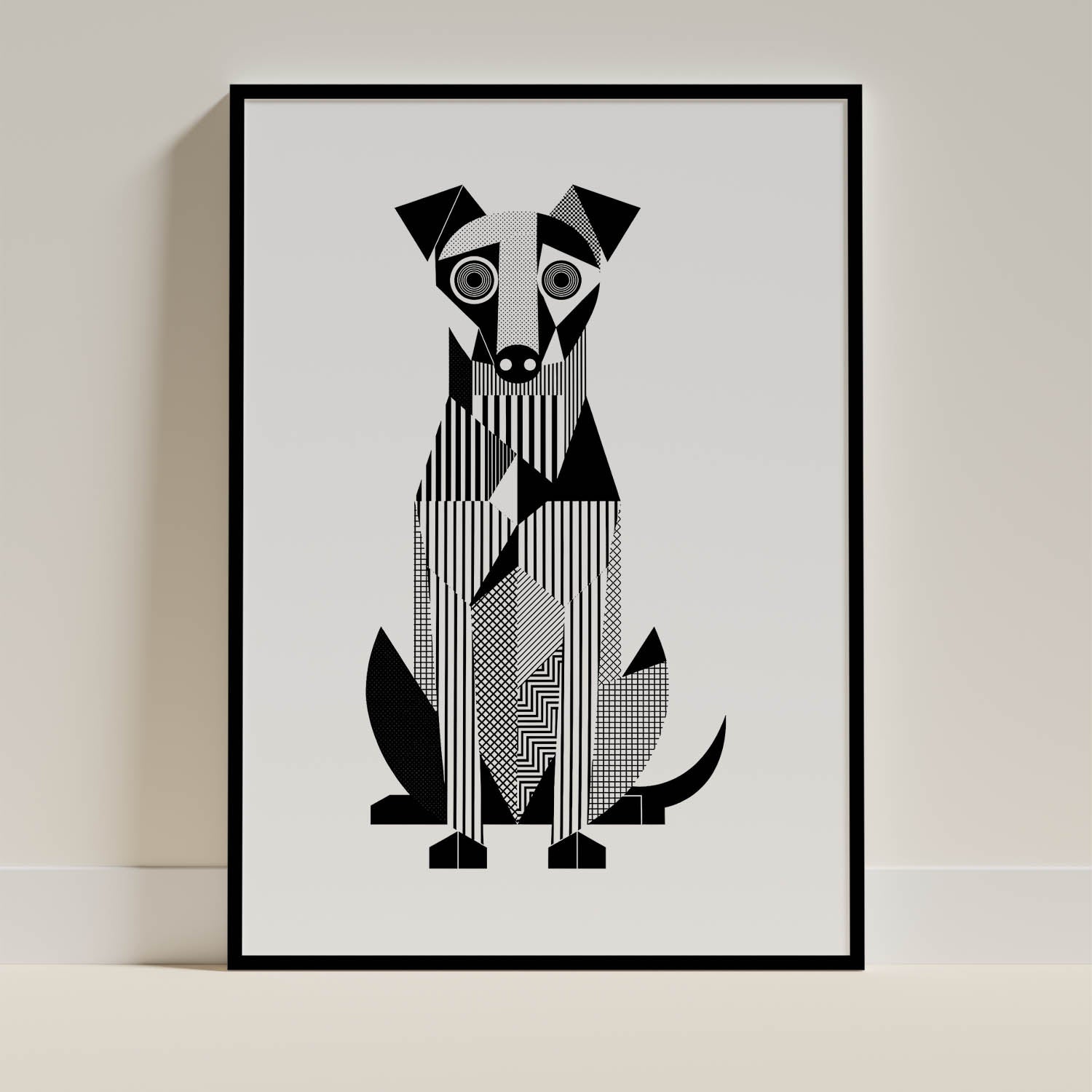 Irish Terrier Geometric Line Art - Black Frame Mockup