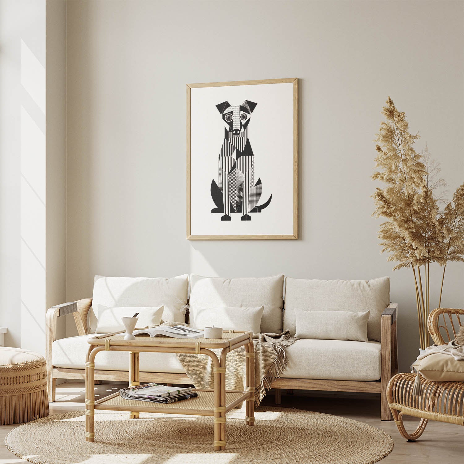 Irish Terrier Geometric Line Art Print - Framed Mockup